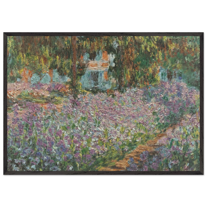 The Artists Garden at Giverny - claude monet 70x100 cm / 28x40 inches Framed Art Print – Black Wooden Frame