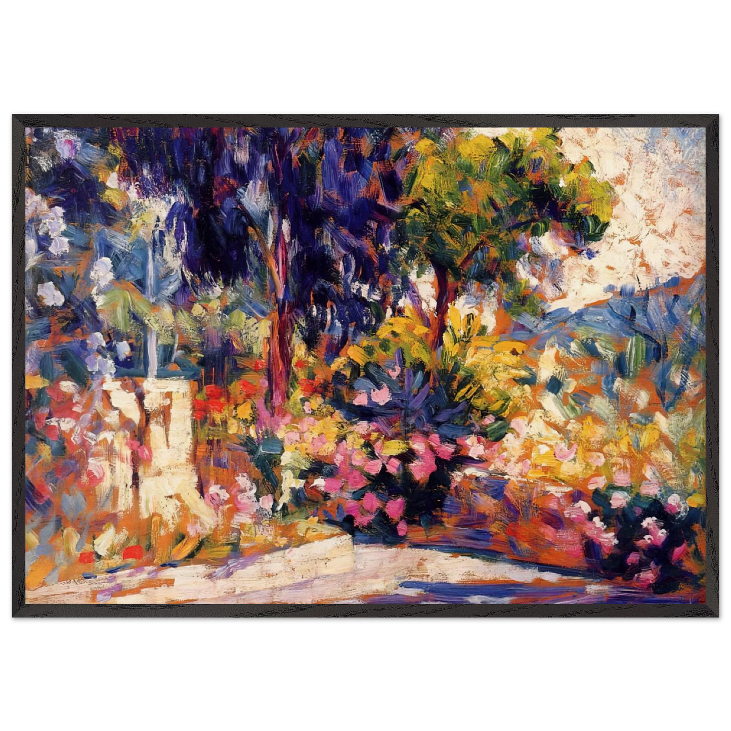 The Flowered Terrace - Henri-Edmond Cross 70x100 cm / 28x40 inches Framed Art Print – Black Wooden Frame