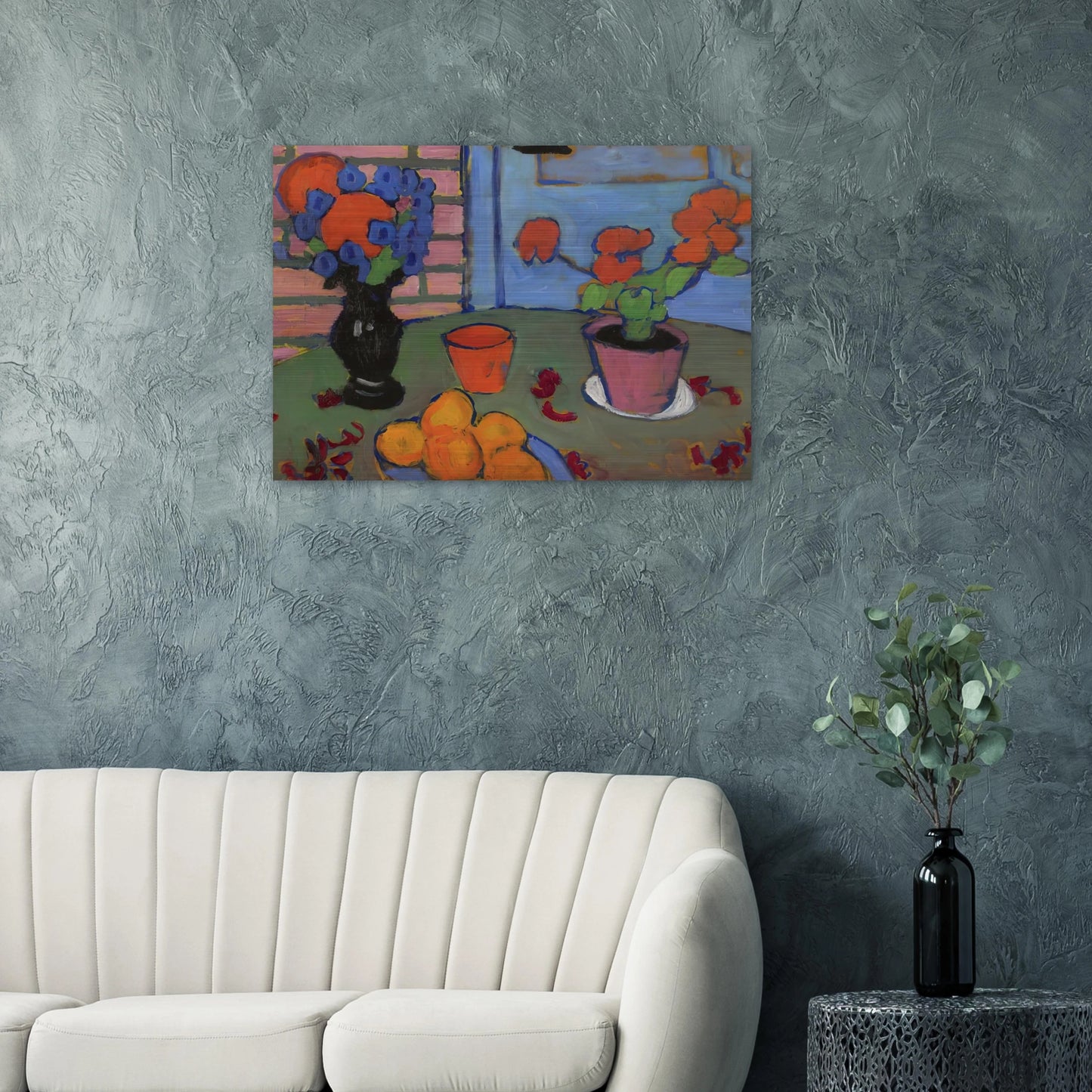STILL LIFE WITH FLOWERS AND ORANGES 1909 - Alexej von Jawlensky Brushed Aluminum Print - 70x100 cm / 28x40 inches | Alexej von Jawlensky Aluminum Print | Alexej von Jawlensky Prints