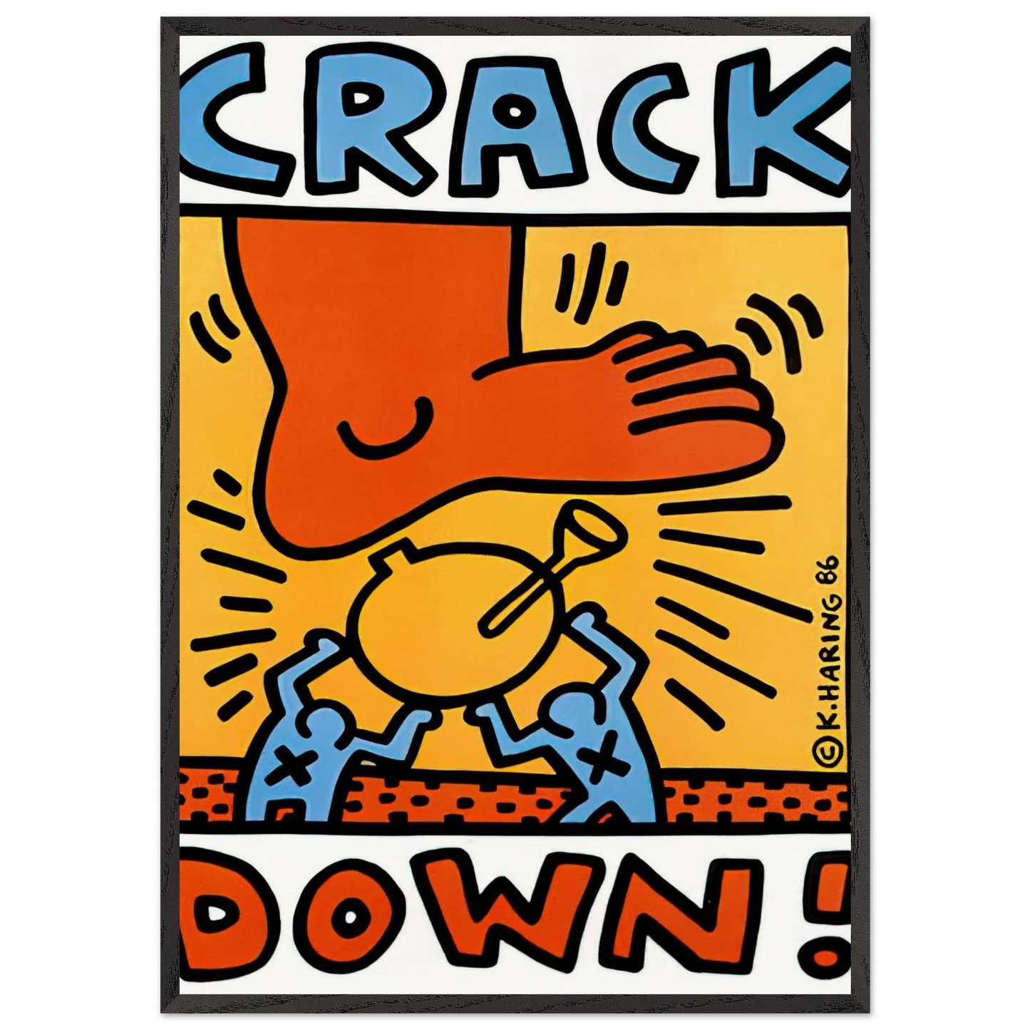CRACK DOWN 1986 N2 - Keith Haring 70x100 cm / 28x40 inches Framed Art Print – Black Wooden Frame | Keith Haring Art For Sale