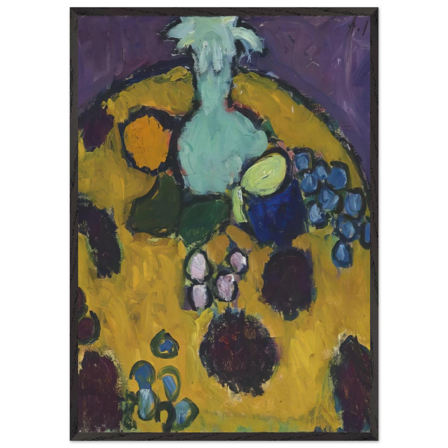 STILLEBEN MIT GESTICKTER DECKE 1910 - Alexej von Jawlensky 70x100 cm / 28x40 inches Framed Art Print – Black Wooden Frame