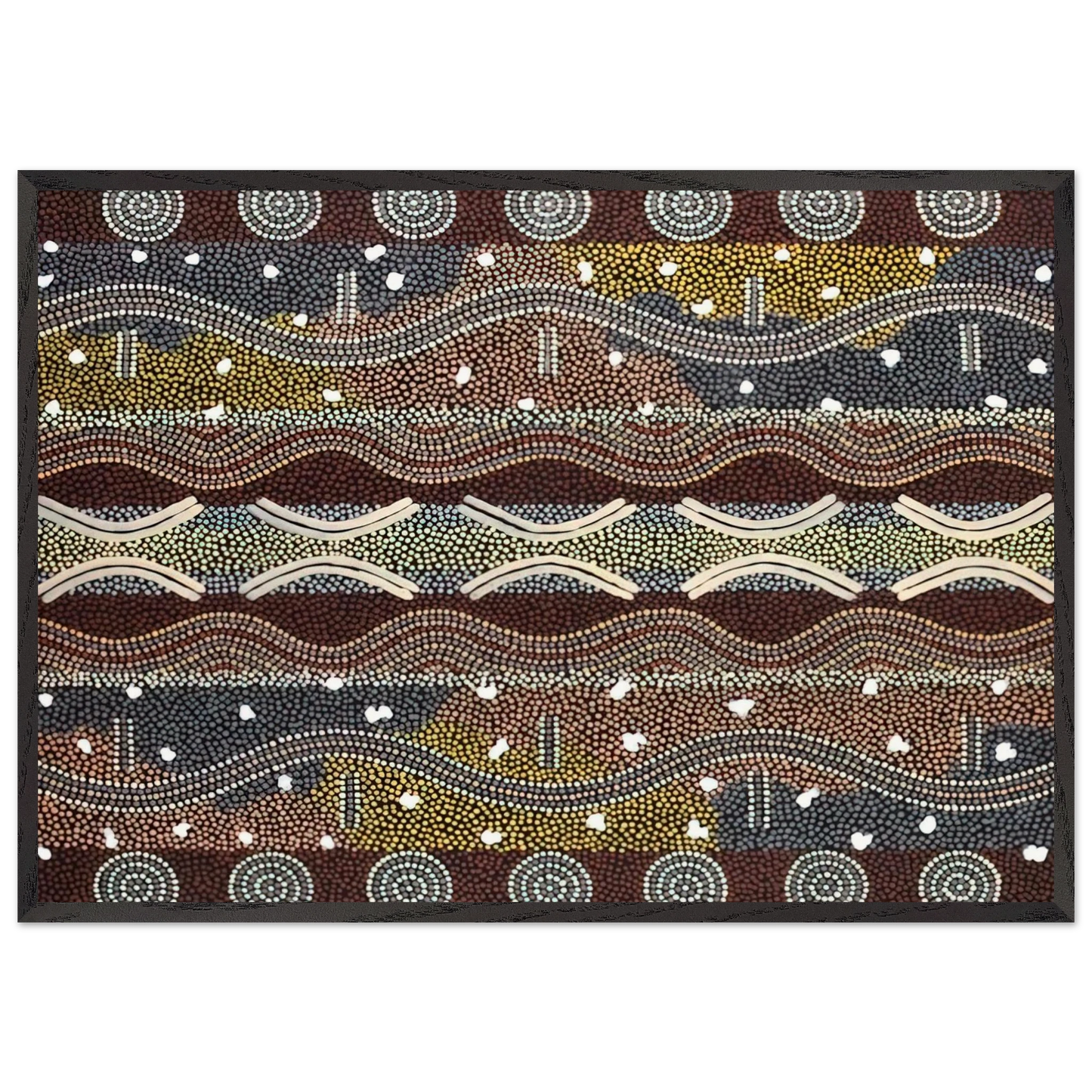 Napperby Dreaming - 1998 - Clifford Possum Tjapaltjarri 70x100 cm / 28x40 inches Framed Art Print – Black Wooden Frame
