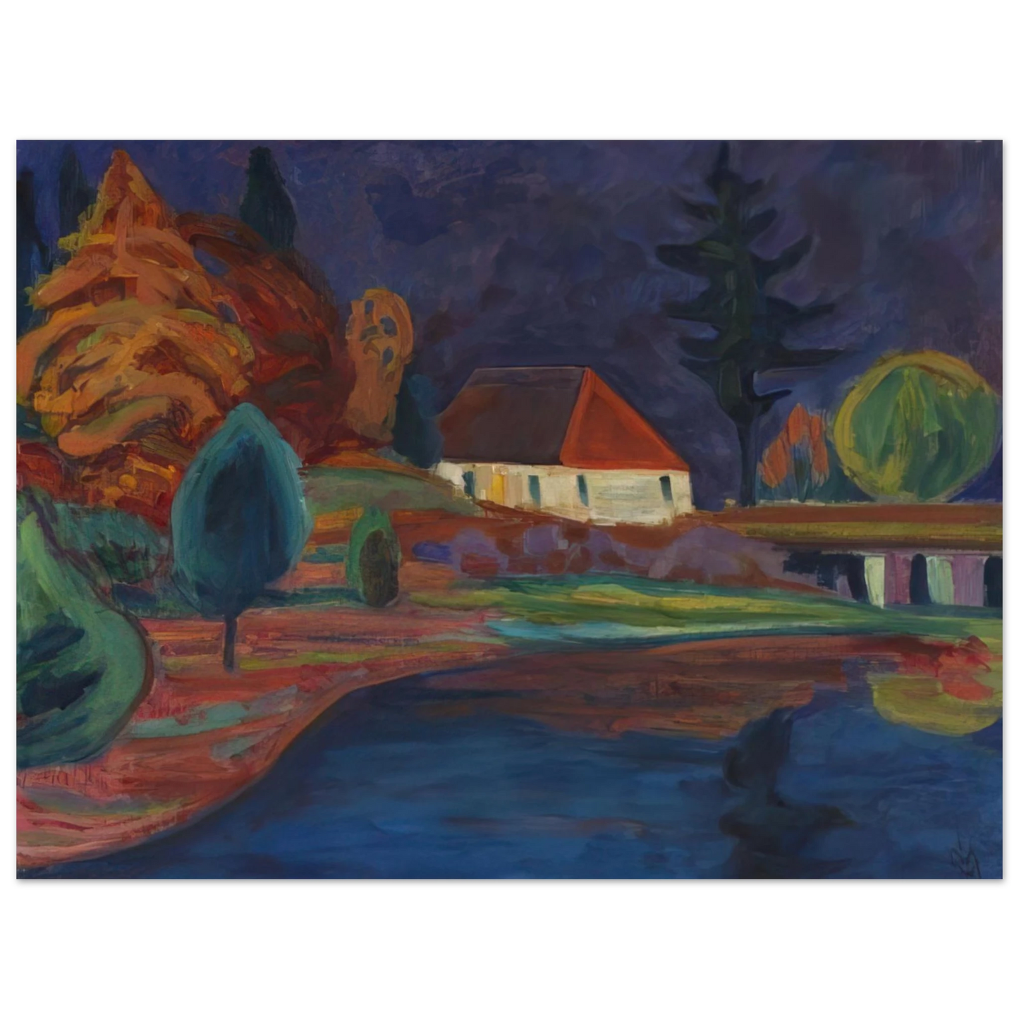 Gabriele Munter - LANDSCHAFT MIT HAUS IN OBERAU 1908 75x100 cm / 30x40inches Fine Art Poster
