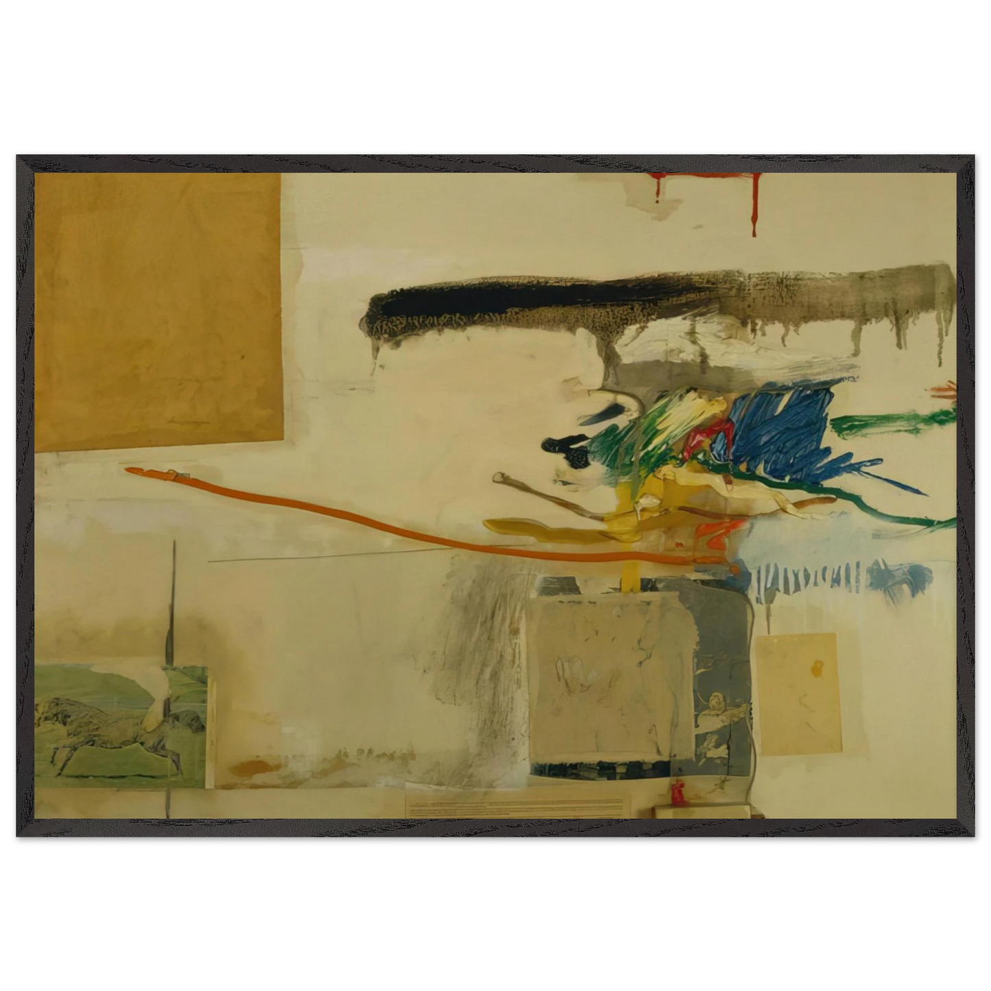 UNTITLED FORMERLY TITLED COLLAGE WITH HORSE 1957 - Robert Rauschenberg 70x100 cm / 28x40 inches Framed Art Print – Black Wooden Frame