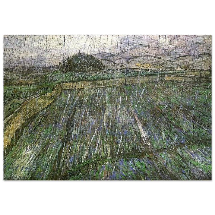 Wheat Field in Rain - Vincent van Gogh Brushed Aluminum Print - 70x100 cm / 28x40 inches | Vincent van Gogh Aluminum Print | Vincent van Gogh Prints