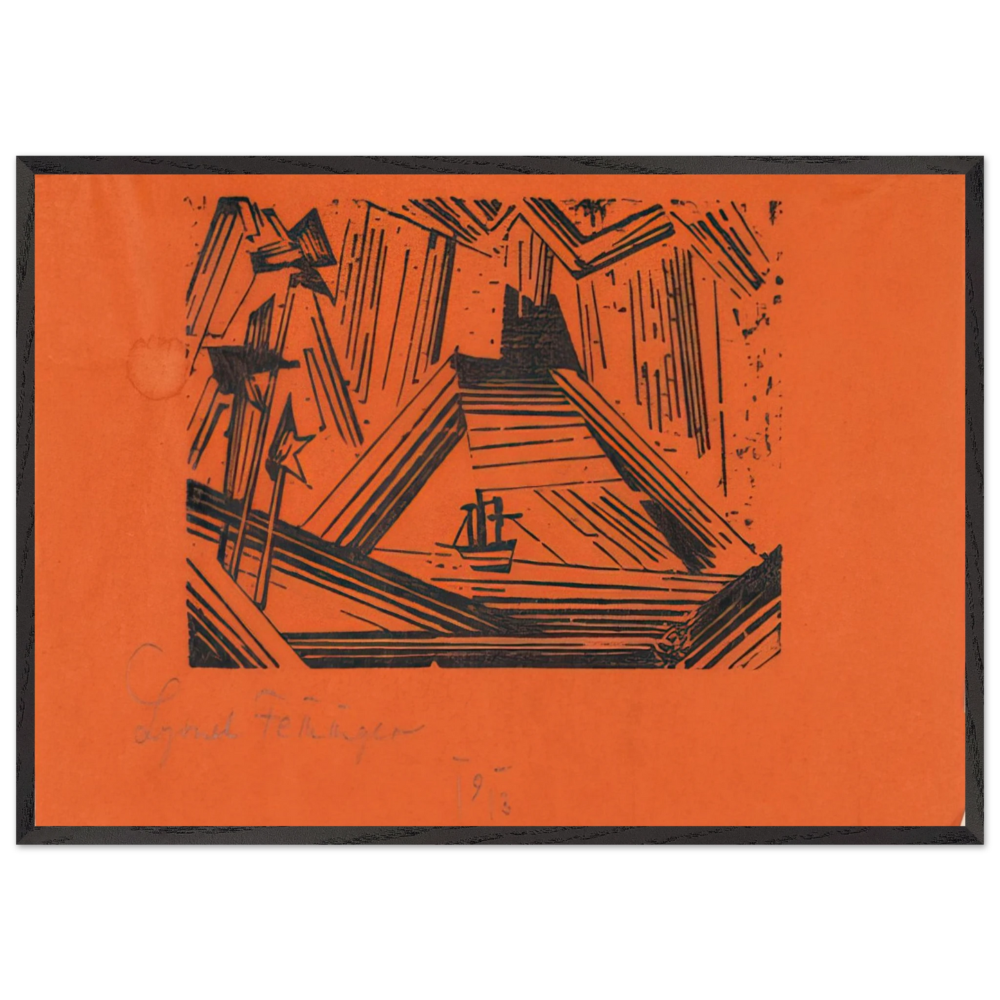 VOLCANO VULKAN 1919 - Lyonel Feininger 70x100 cm / 28x40 inches Framed Art Print – Black Wooden Frame