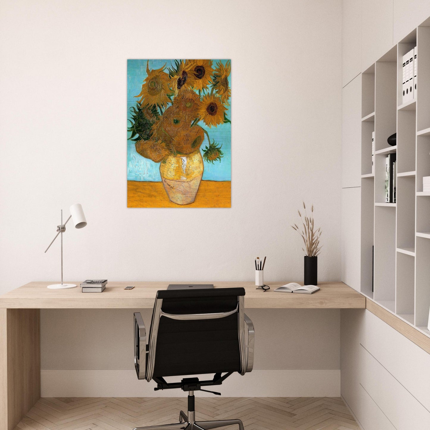 Still Life - Vase with Twelve Sunflowers - Vincent van Gogh Brushed Aluminum Print - 70x100 cm / 28x40 inches | Vincent van Gogh Aluminum Print | Vincent van Gogh Prints