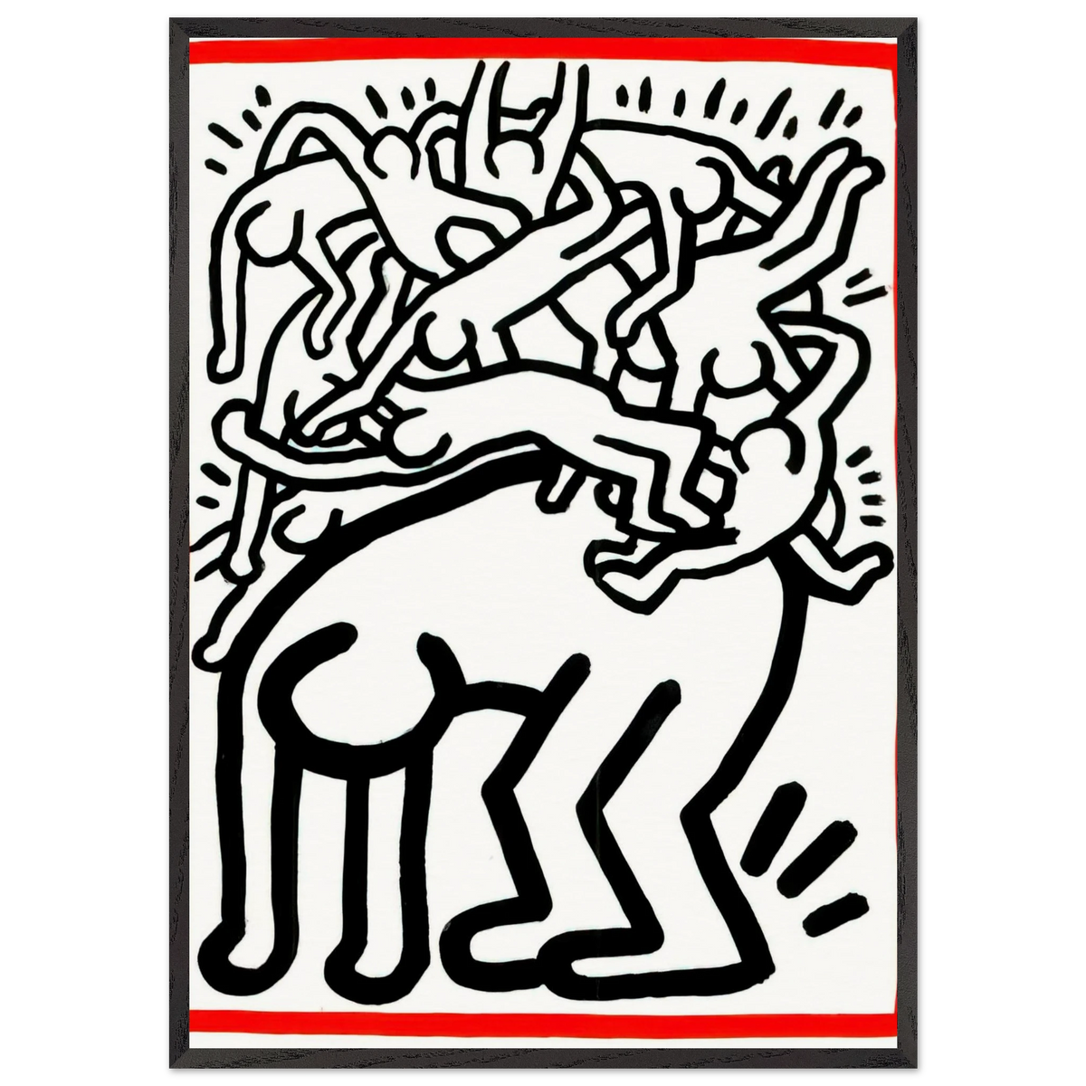 FIGHT AIDS WORLDWIDE 1990 N2 - Keith Haring 70x100 cm / 28x40 inches Framed Art Print – Black Wooden Frame | Keith Haring Art For Sale
