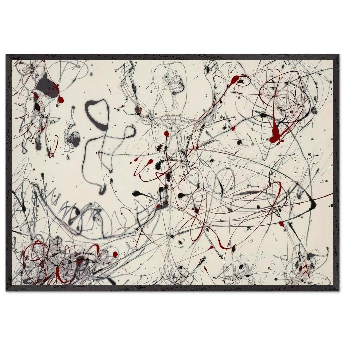 NUMBER 4 GRAY AND RED 1948 - Jackson Pollock 70x100 cm / 28x40 inches Framed Art Print – Black Wooden Frame