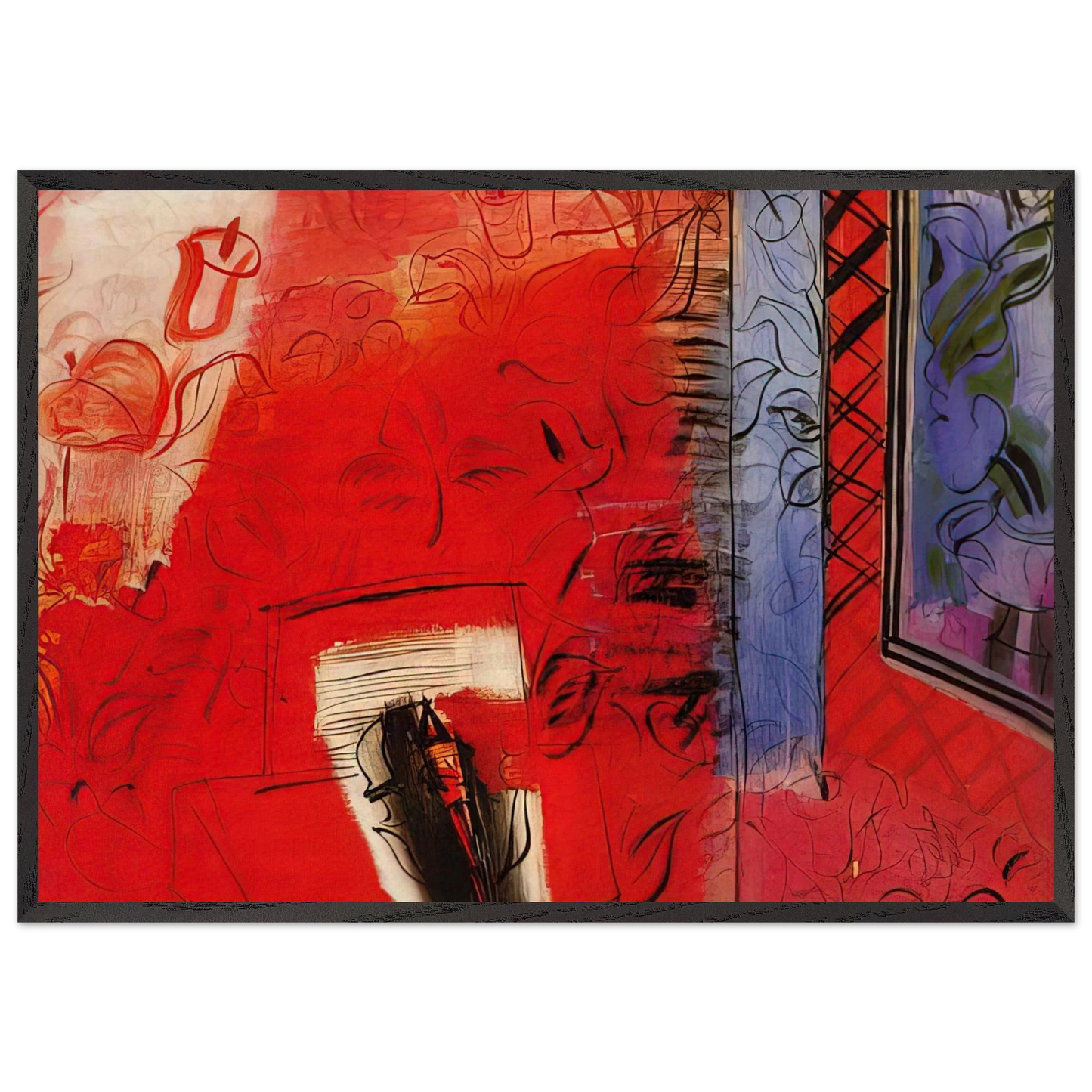 STILL LIFE WITH VIOLIN HOMMAGE TO BACH 1952 - Raoul Dufy 70x100 cm / 28x40 inches Framed Art Print – Black Wooden Frame