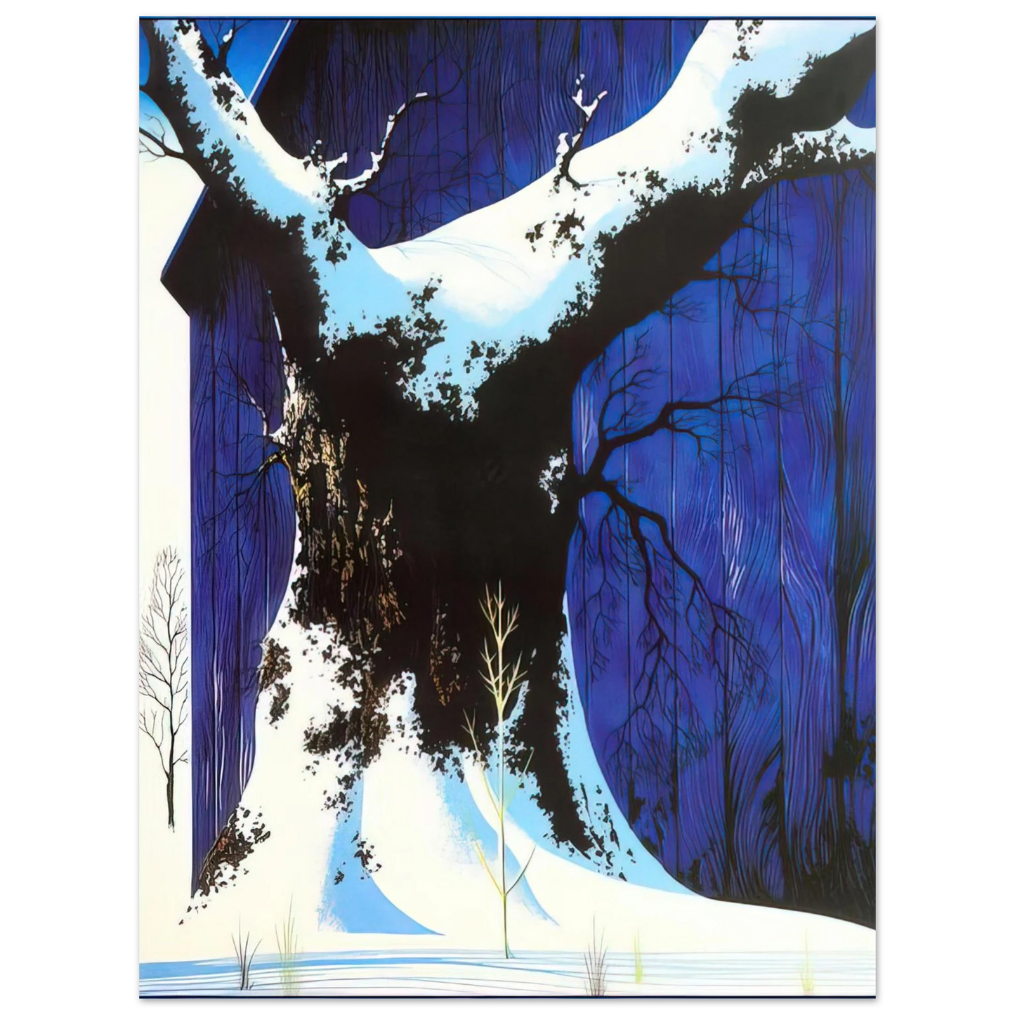 Eyvind Earle - Blue Barn and Snow 75x100 cm / 30x40inches Fine Art Poster