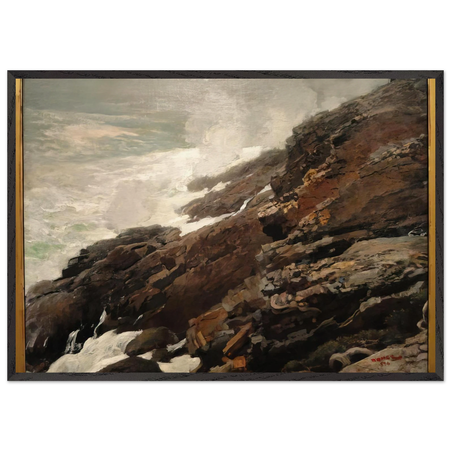 HIGH CLIFF COAST OF MAINE - Winslow Homer 70x100 cm / 28x40 inches Framed Art Print – Black Wooden Frame