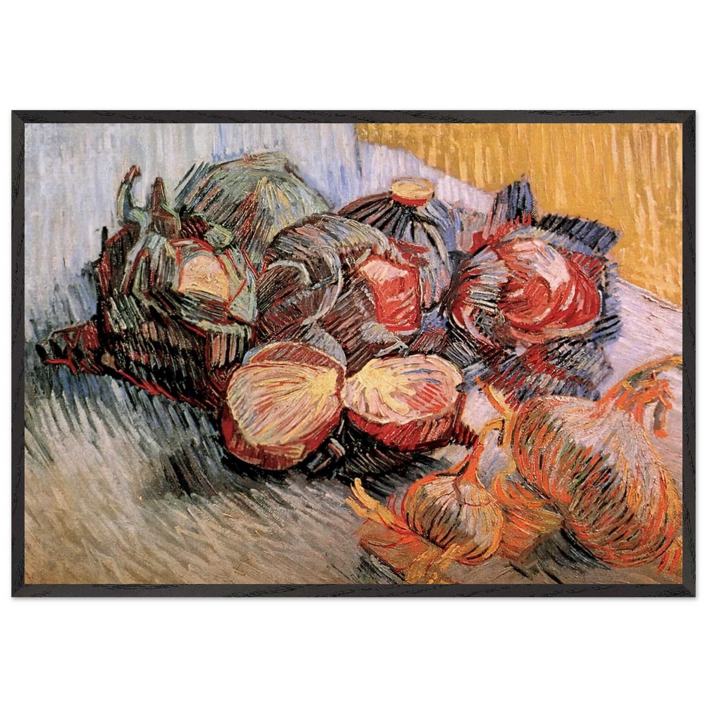 Still Life with Red Cabbages and Onions - Vincent van Gogh 70x100 cm / 28x40 inches Framed Art Print – Black Wooden Frame