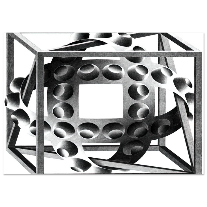 MC Escher - CUBE WITH MAGIC RIBBONS Wall Art - 30x40 cm / 12x16 inches - Premium Wooden Framed Poster With Fine Art Paper-canvas - Wood frame