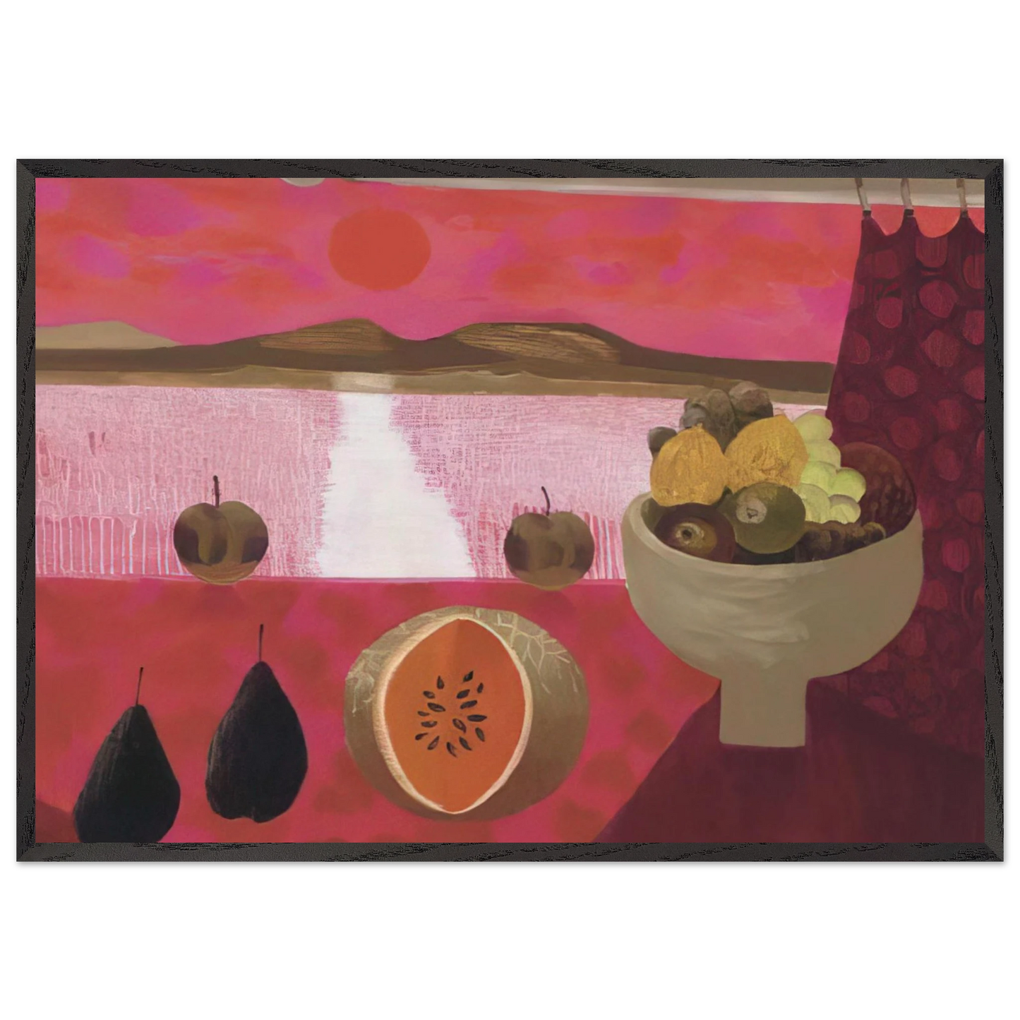 Still life with fruit - 1997 - Mary Fedden 70x100 cm / 28x40 inches Framed Art Print – Black Wooden Frame