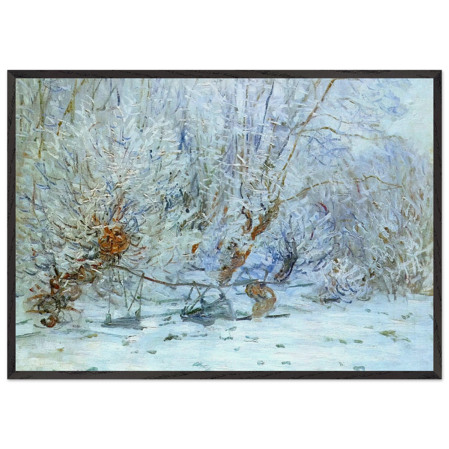 The Frost - claude monet 70x100 cm / 28x40 inches Framed Art Print – Black Wooden Frame