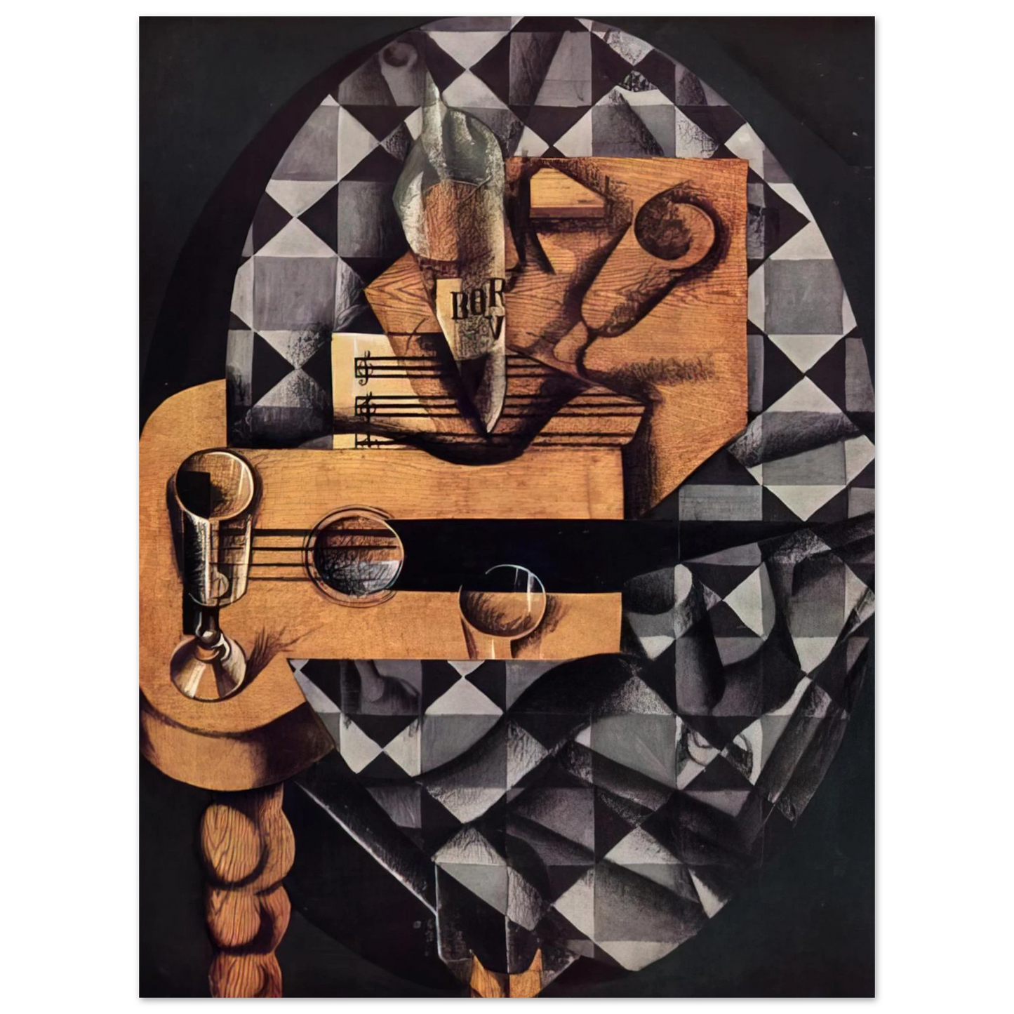 Juan Gris - GUITAR BOTTLE AND GLASS 1914 75x100 cm / 30x40inches Fine Art Poster