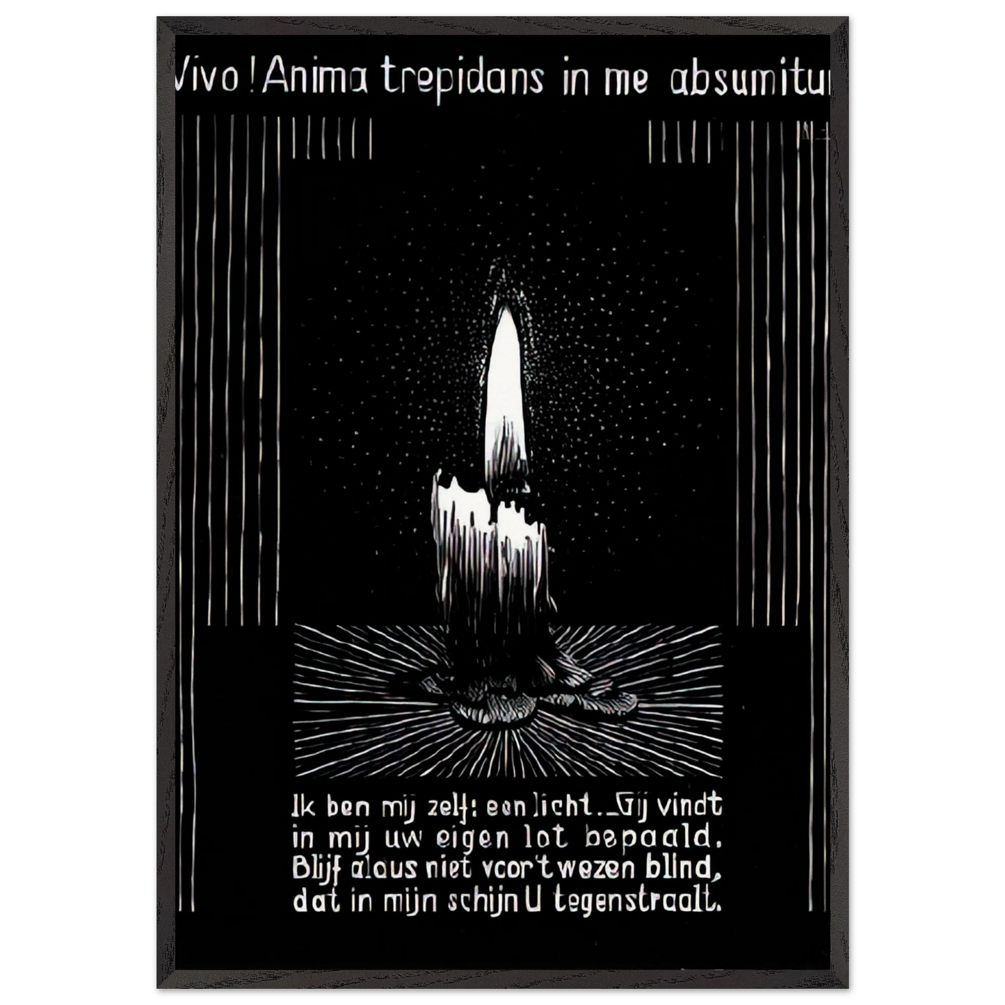 EMBLEMATA CANDLE FLAME - MC Escher 70x100 cm / 28x40 inches Framed Art Print – Black Wooden Frame | Maurits Cornelis Escher Prints