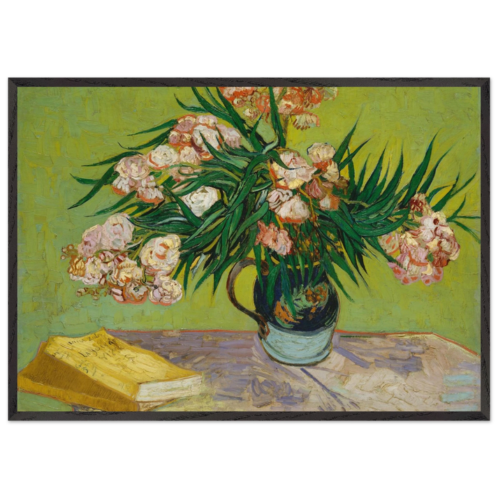 Oleanders and Books - Vincent van Gogh 70x100 cm / 28x40 inches Framed Art Print – Black Wooden Frame