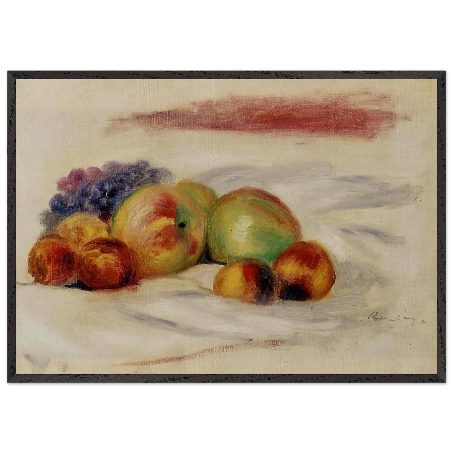 Apples and Grapes - Pierre-Auguste Renoir 70x100 cm / 28x40 inches Framed Art Print – Black Wooden Frame