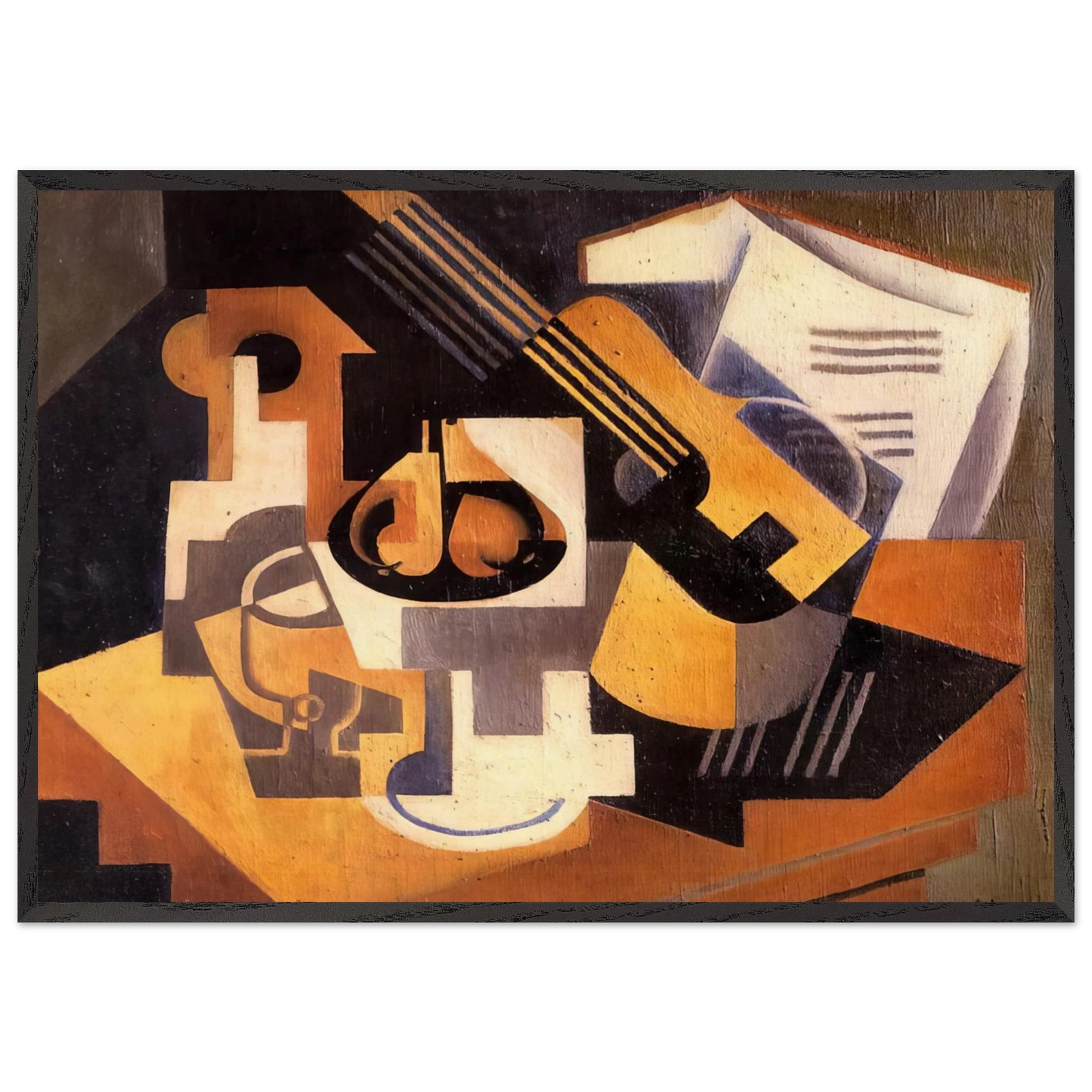 GUITAR AND FRUIT BOWL ON A TABLE 1918 - Juan Gris 70x100 cm / 28x40 inches Framed Art Print – Black Wooden Frame