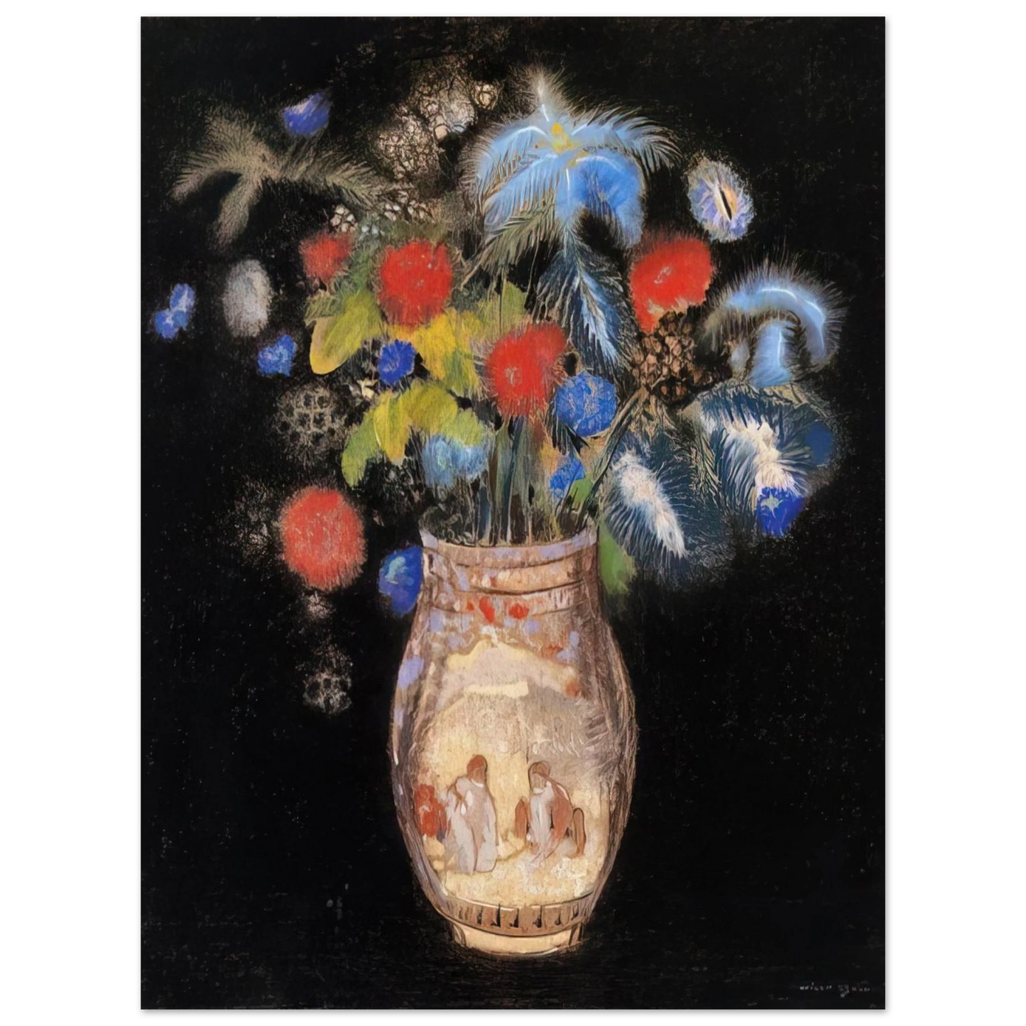 Odilon Redon - LARGE BOQUET ON A BLACK BACKGROUND 75x100 cm / 30x40inches Fine Art Poster