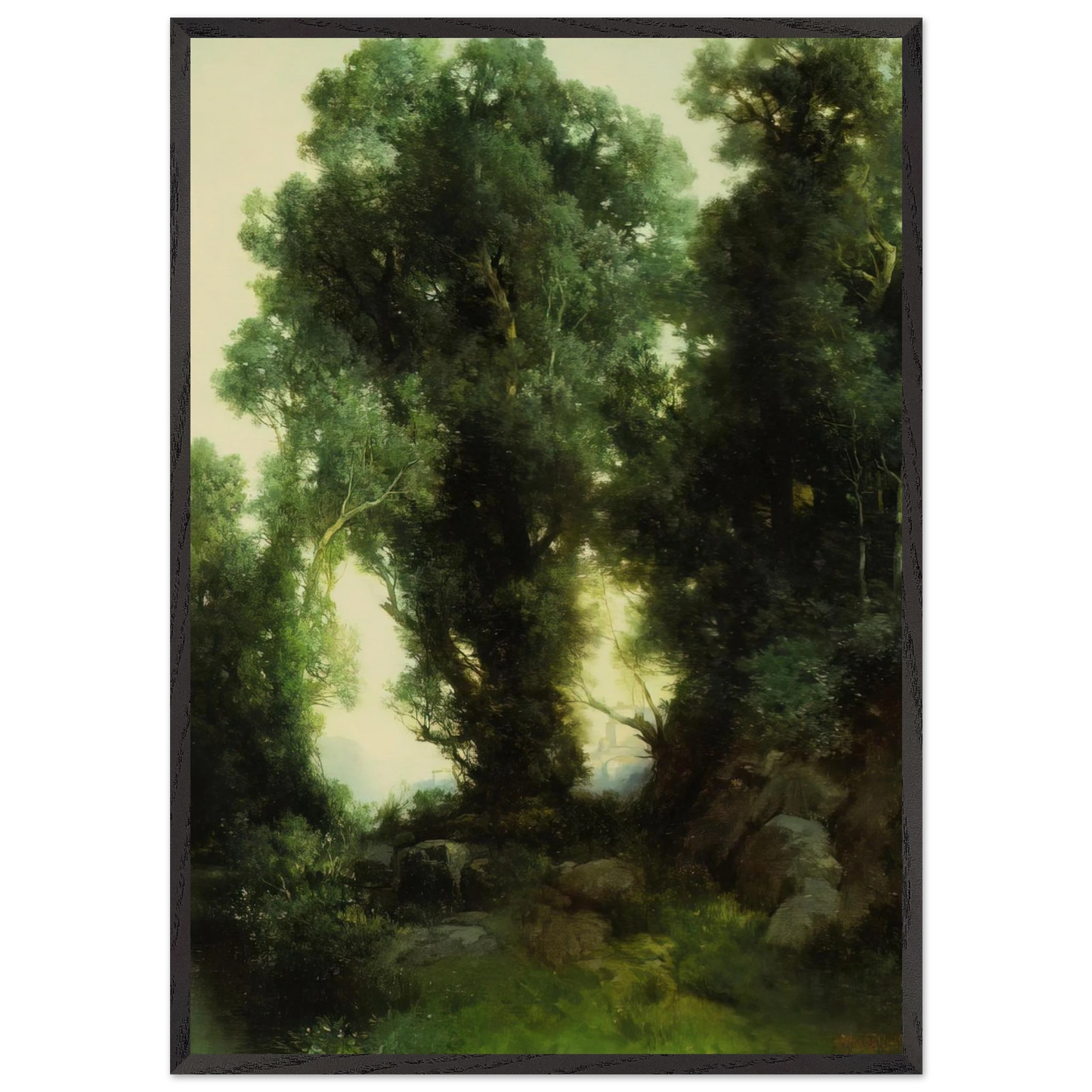 The Bathing Hole - Thomas Moran 70x100 cm / 28x40 inches Framed Art Print – Black Wooden Frame