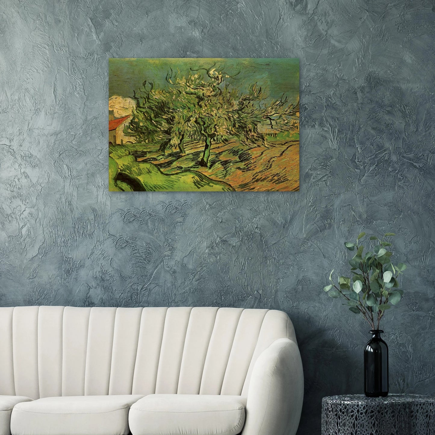 Landscape with Three Trees and a House - Vincent van Gogh Brushed Aluminum Print - 70x100 cm / 28x40 inches | Vincent van Gogh Aluminum Print | Vincent van Gogh Prints