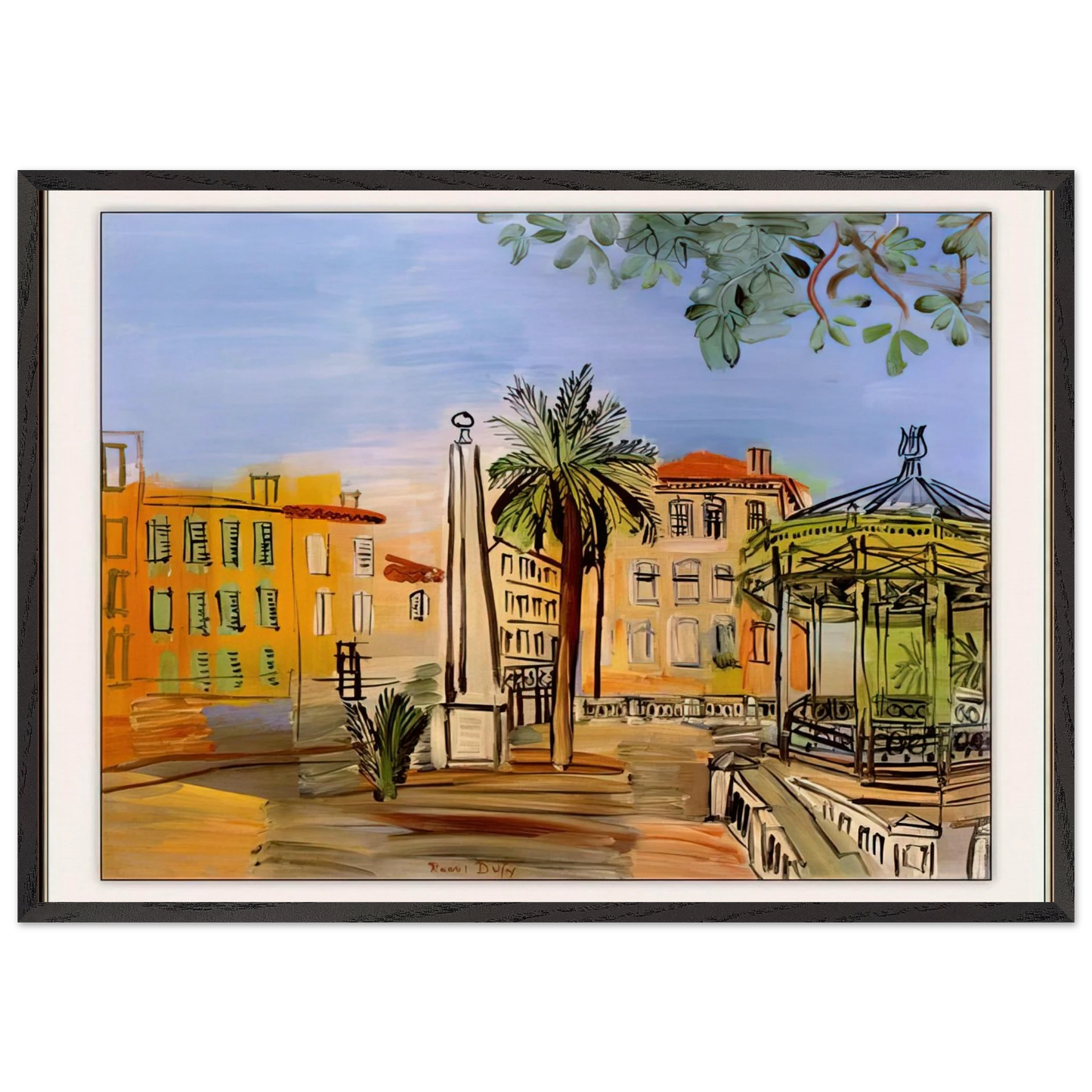 THE SQUARE IN HYERES - Raoul Dufy 70x100 cm / 28x40 inches Framed Art Print – Black Wooden Frame