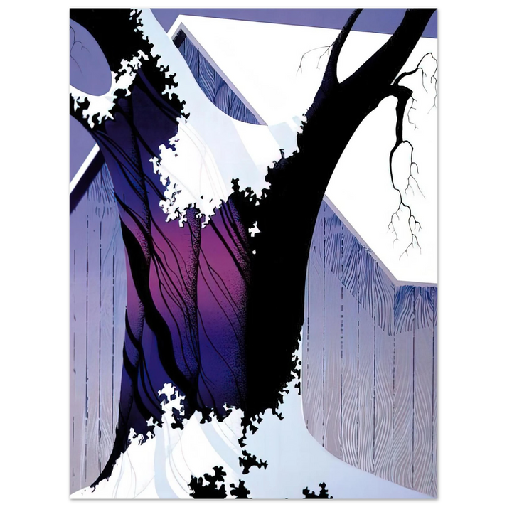 Eyvind Earle - Violet Tree and Barn 75x100 cm / 30x40inches Fine Art Poster