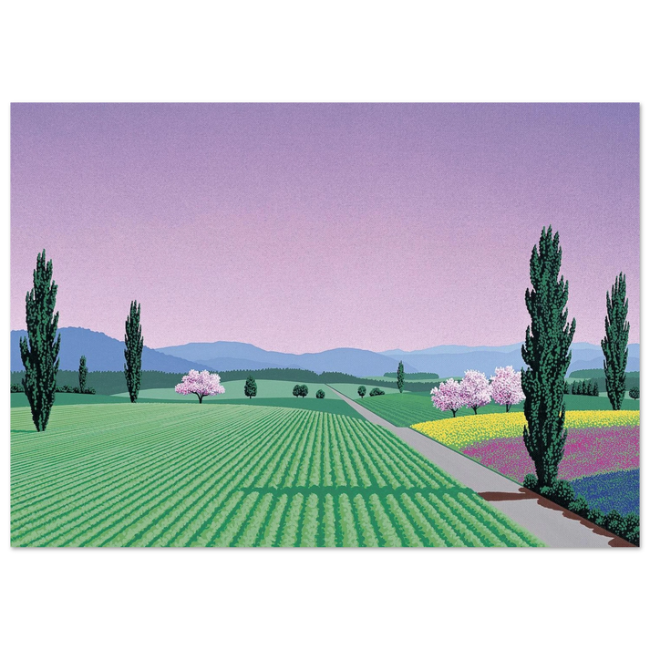 Hiroshi Nagai - Farmlands Wall Art - 21x29.7 cm / 8x12" - Premium Wooden Framed Poster With Fine Art Paper - White frame