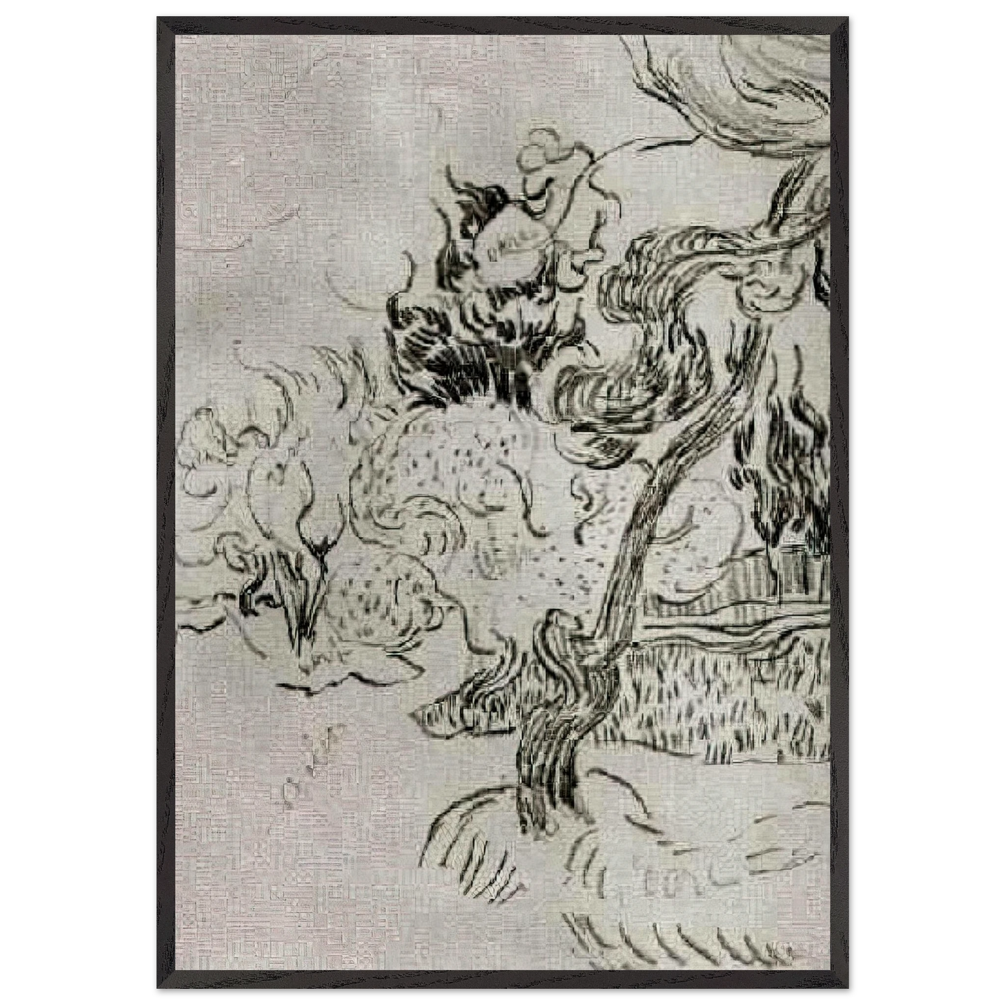 A Pine Tree and Cypresses in the Garden of the Asylum - Vincent van Gogh 70x100 cm / 28x40 inches Framed Art Print – Black Wooden Frame