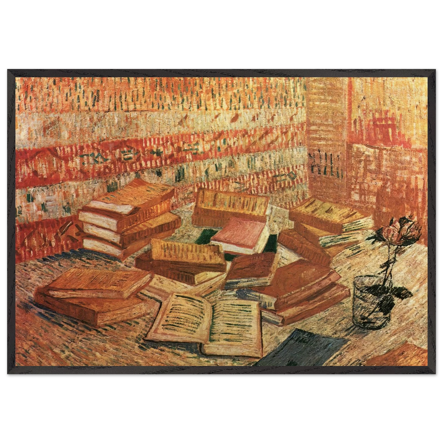 Still Life - French Novels and Rose - Vincent van Gogh 70x100 cm / 28x40 inches Framed Art Print – Black Wooden Frame