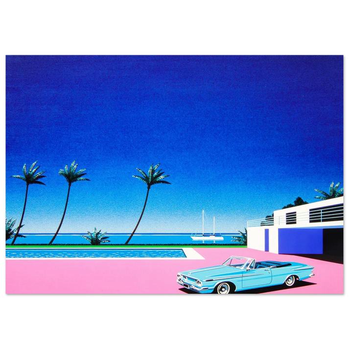 Hiroshi Nagai - Pink Driveway Wall Art - 60x80 cm / 24x32 inches - Premium Wooden Framed Poster With Fine Art Paper - White frame