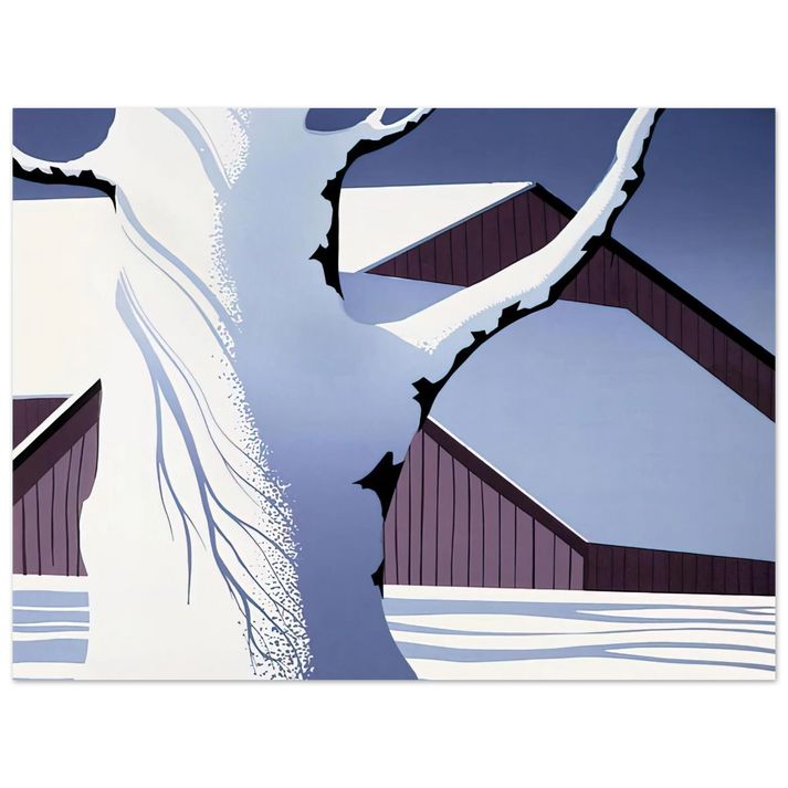 Eyvind Earle - Red Barn and Tree Trunk 75x100 cm / 30x40inches Fine Art Poster