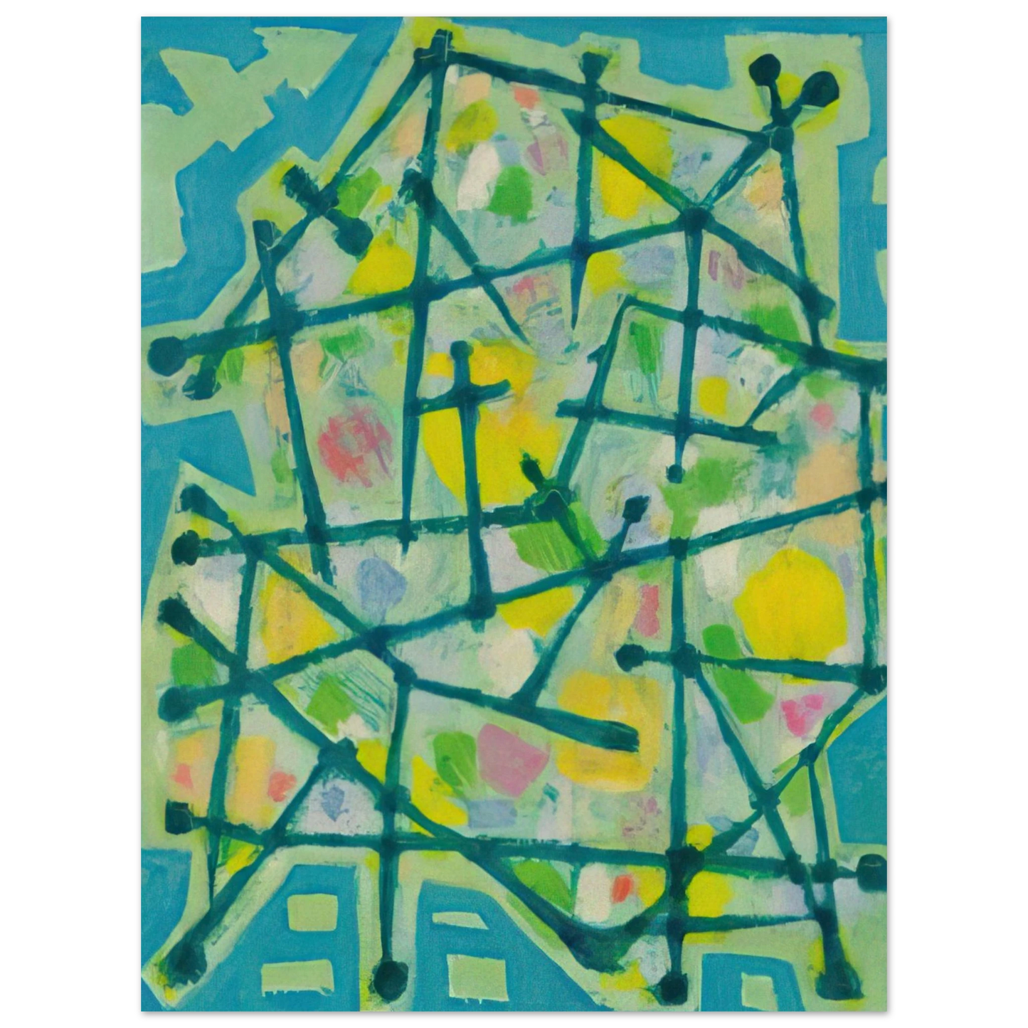 Alfred Manessier - Blue-Green Lines on Aqua Background - 1953 75x100 cm / 30x40inches Fine Art Poster