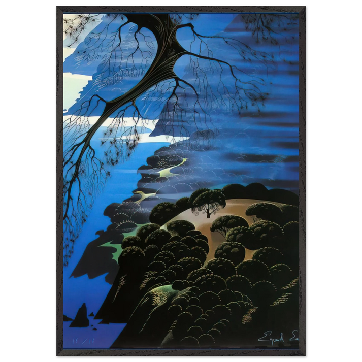Mystical Coastline - Eyvind Earle 70x100 cm / 28x40 inches Framed Art Print – Black Wooden Frame