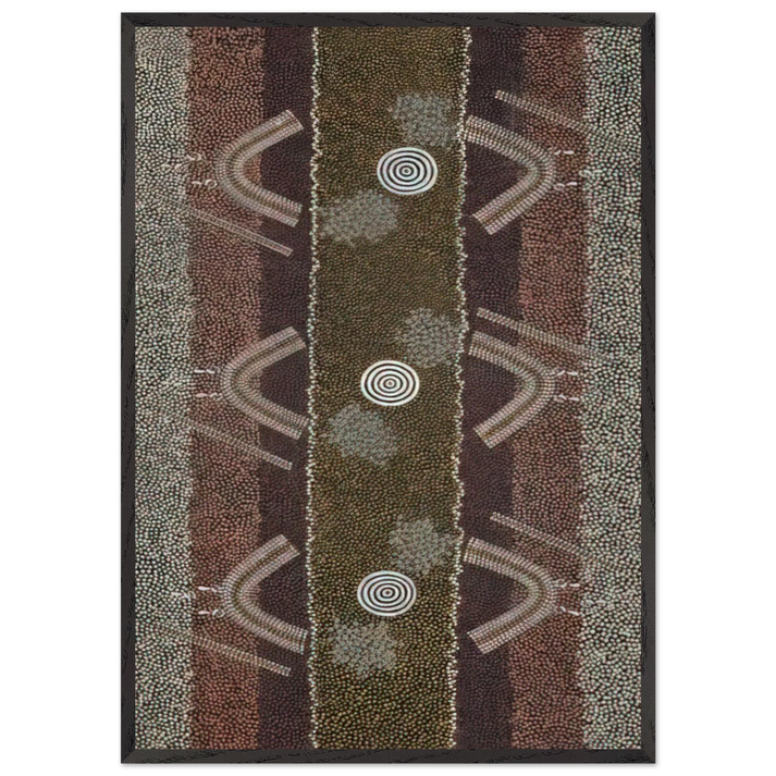 Ground and Body Designs Used in Ceremonies at Arranki on Mt Allan Station - 1982 - Clifford Possum Tjapaltjarri 70x100 cm / 28x40 inches Framed Art Print – Black Wooden Frame