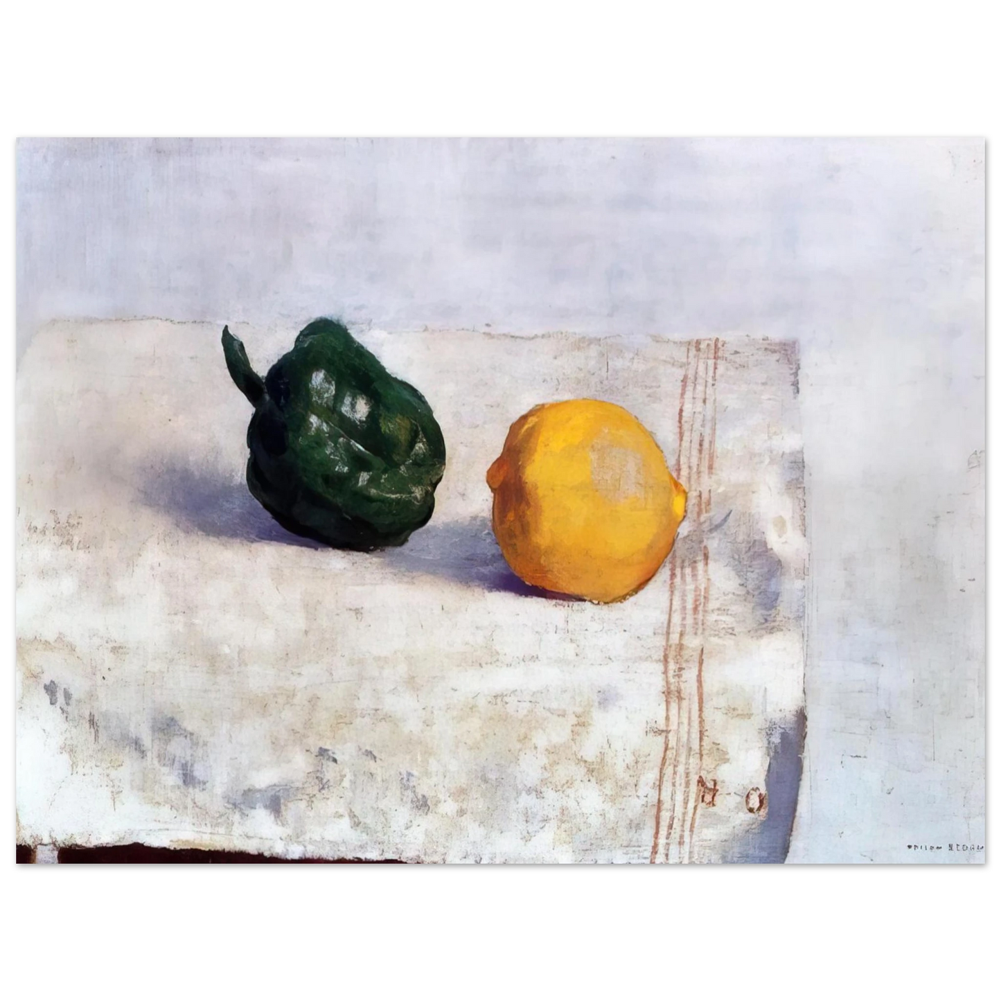 Odilon Redon - PEPPER AND LEMON ON A WHITE TABLECLOTH 1901 75x100 cm / 30x40inches Fine Art Poster