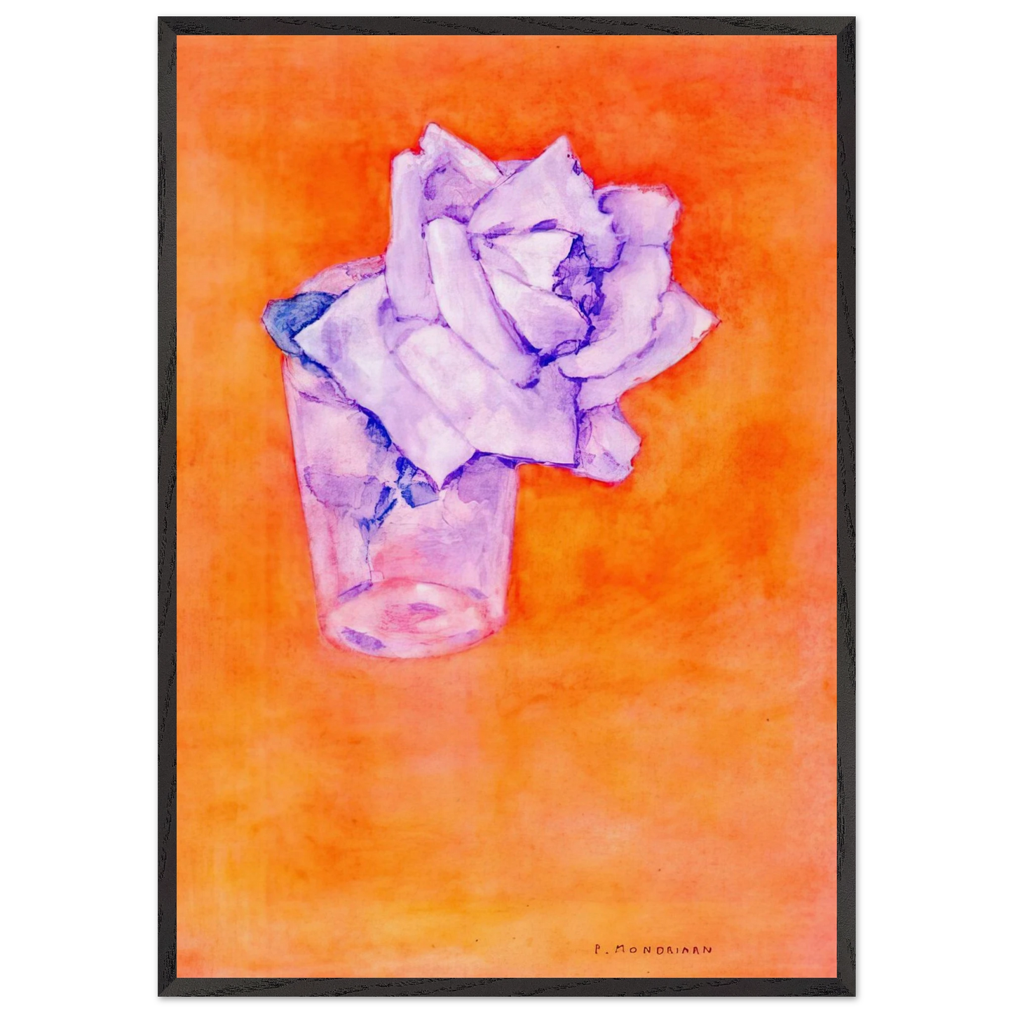 White Rose in a Glass - Piet Mondrian 70x100 cm / 28x40 inches Framed Art Print – Black Wooden Frame