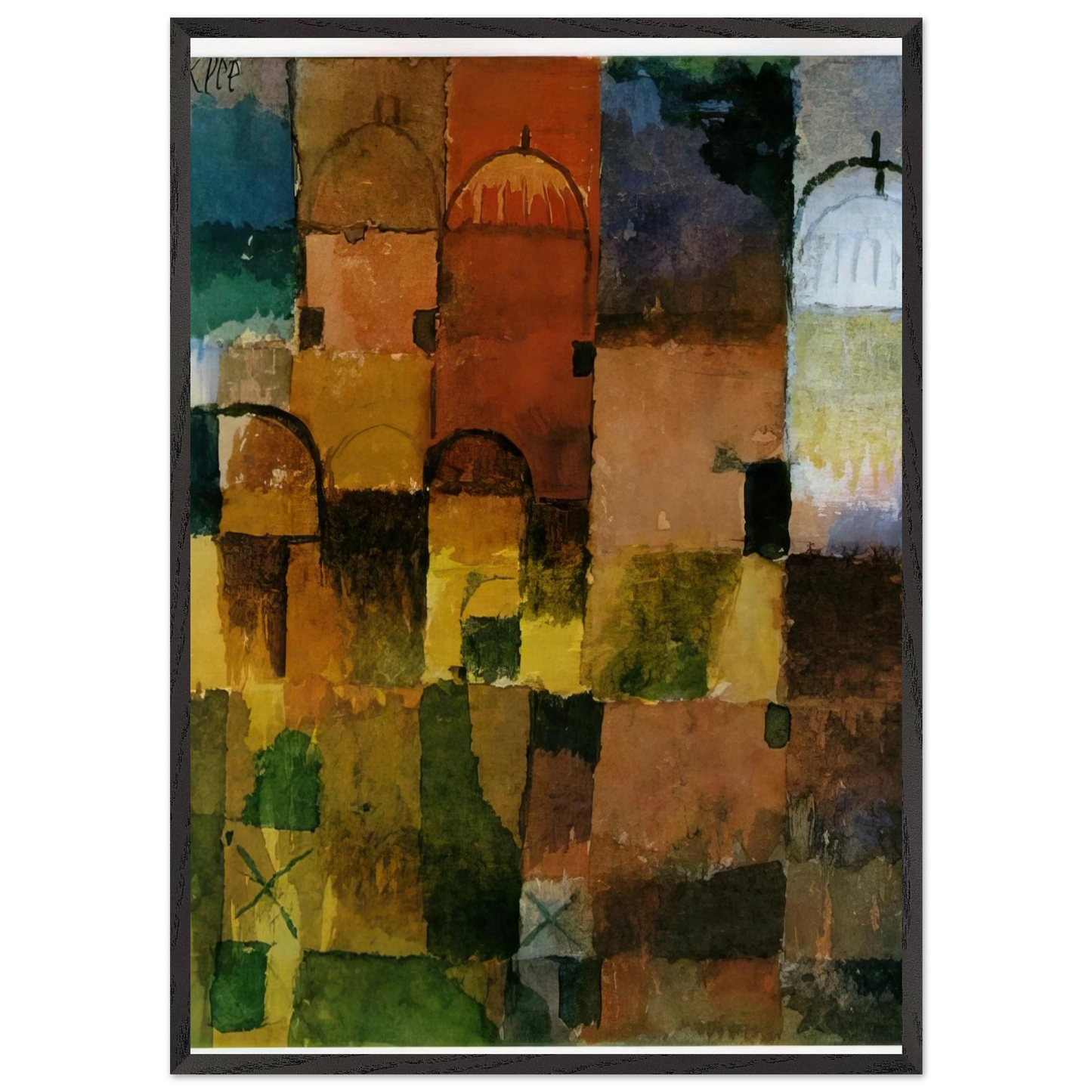 RED AND WHITE DOMES 1914 - Paul Klee 70x100 cm / 28x40 inches Framed Art Print – Black Wooden Frame