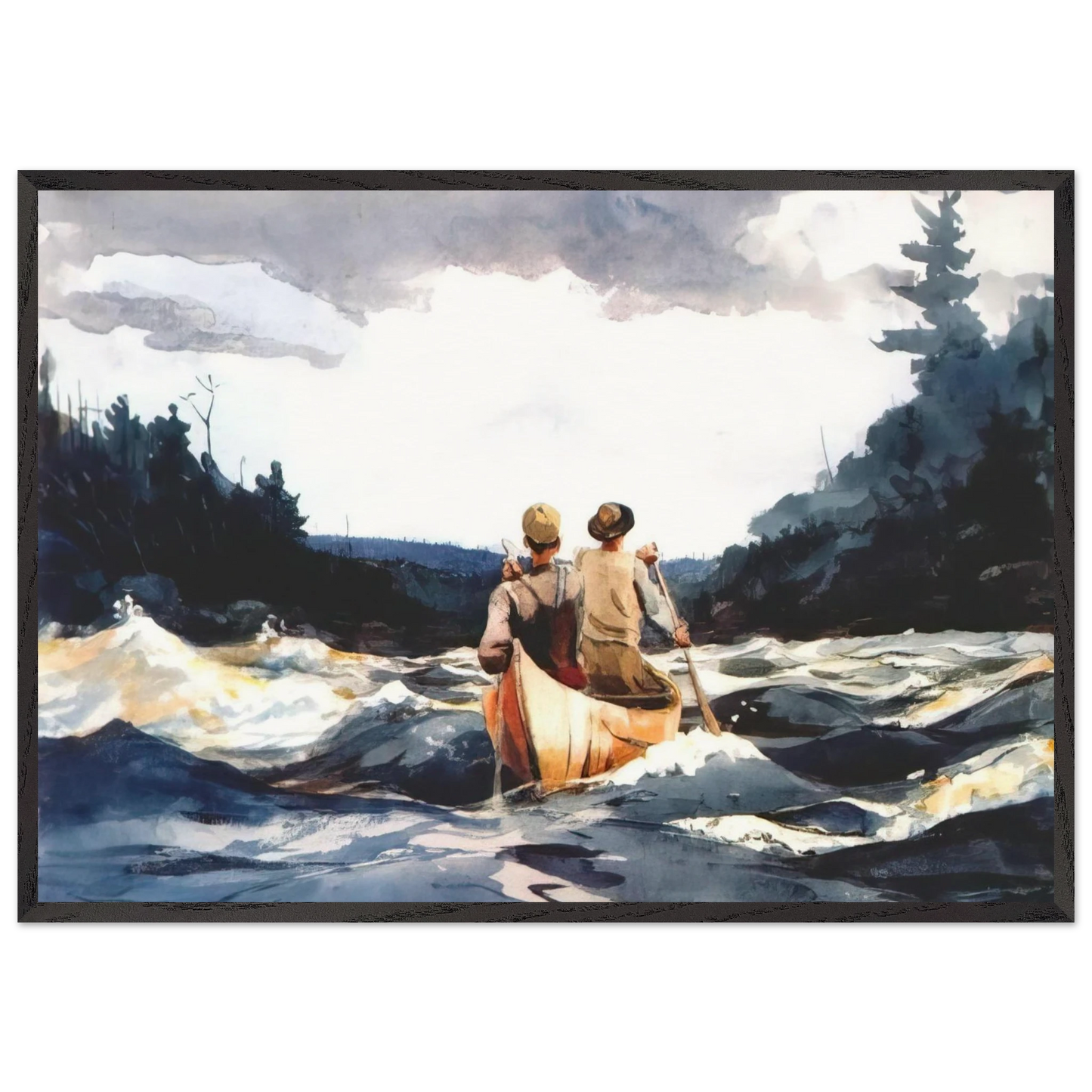 CANOE IN THE RAPIDS - Winslow Homer 70x100 cm / 28x40 inches Framed Art Print – Black Wooden Frame