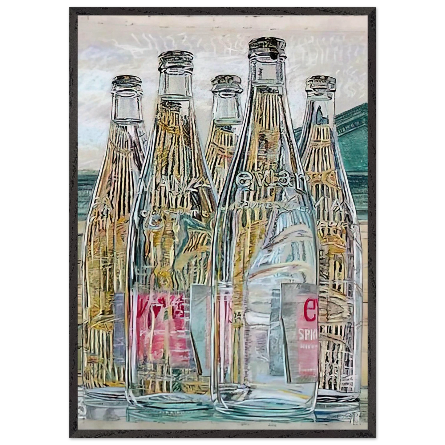 EVIAN BOTTLES 1976 - Janet Fish 70x100 cm / 28x40 inches Framed Art Print – Black Wooden Frame