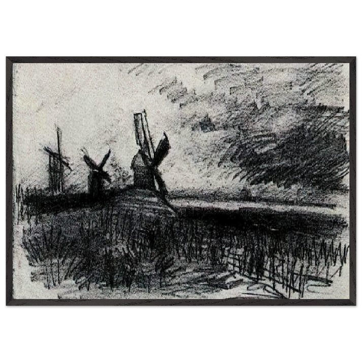Windmills at Montmartre - Vincent van Gogh 70x100 cm / 28x40 inches Framed Art Print – Black Wooden Frame