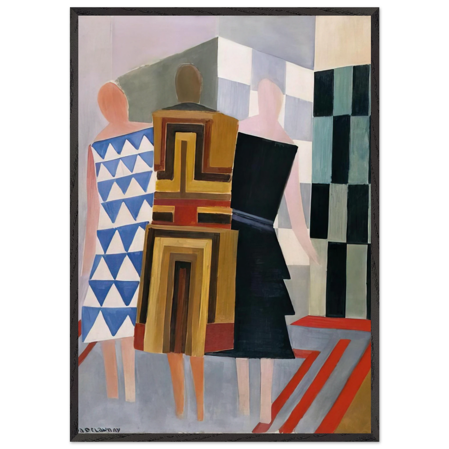 SIMULTANEOUS DRESSES THREE WOMEN FORMS COLOURS 1925 - Sonia Delaunay 70x100 cm / 28x40 inches Framed Art Print – Black Wooden Frame