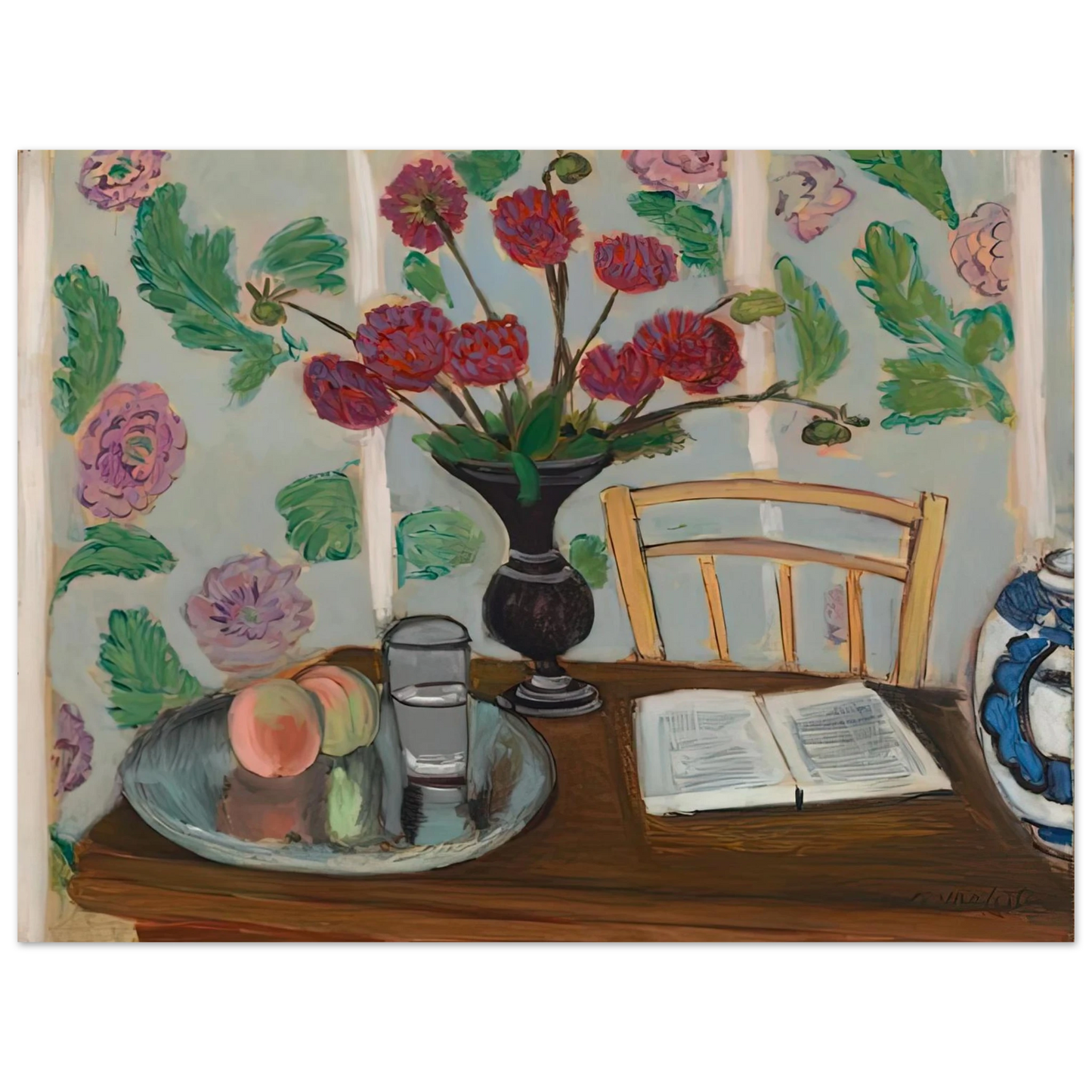 Henri Matisse - STILL LIFE BOUQUET OF DAHLIAS AND WHITE BOOK 1923 75x100 cm / 30x40inches Fine Art Poster