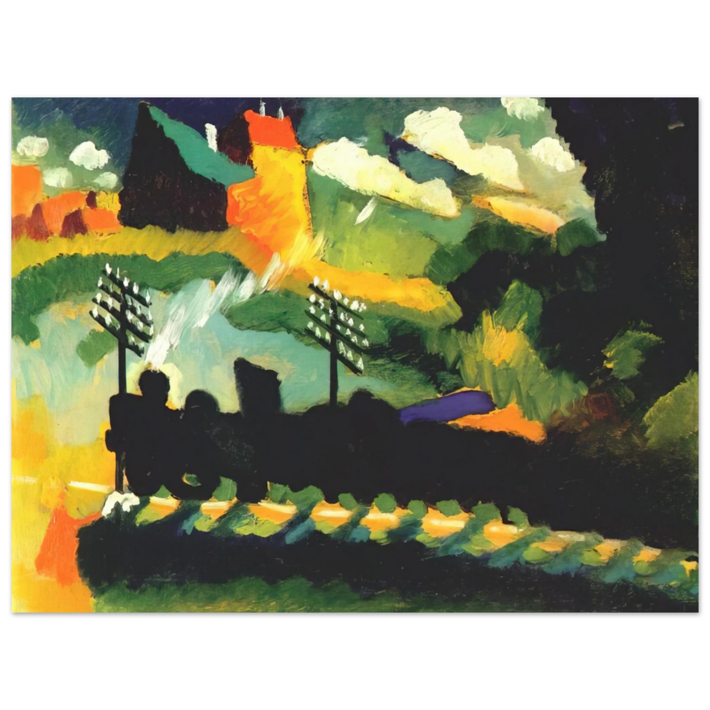Wassily Kandinsky - MURNAU VIEW WITH RAILWAY AND CASTLE 1909 75x100 cm / 30x40inches Fine Art Poster