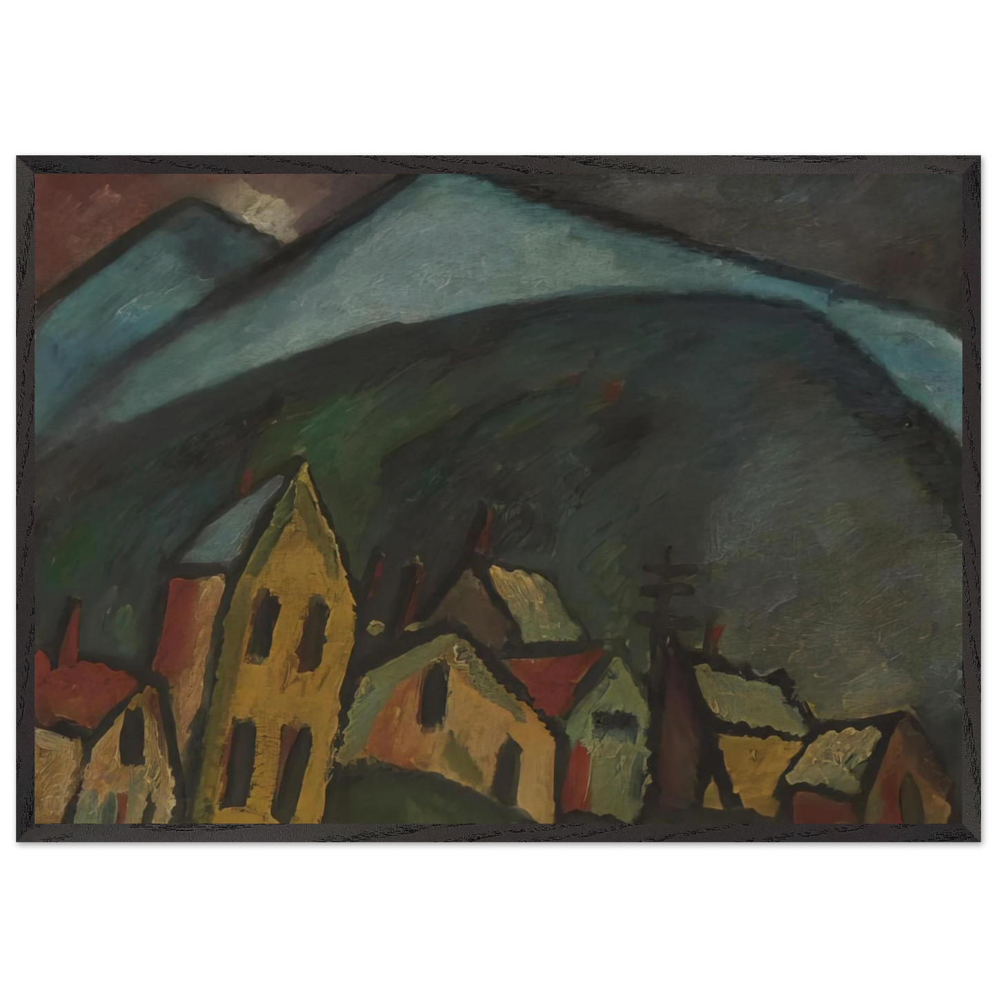 BERGLANDSCHAFT MIT H USERN 1912 - Alexej von Jawlensky 70x100 cm / 28x40 inches Framed Art Print – Black Wooden Frame