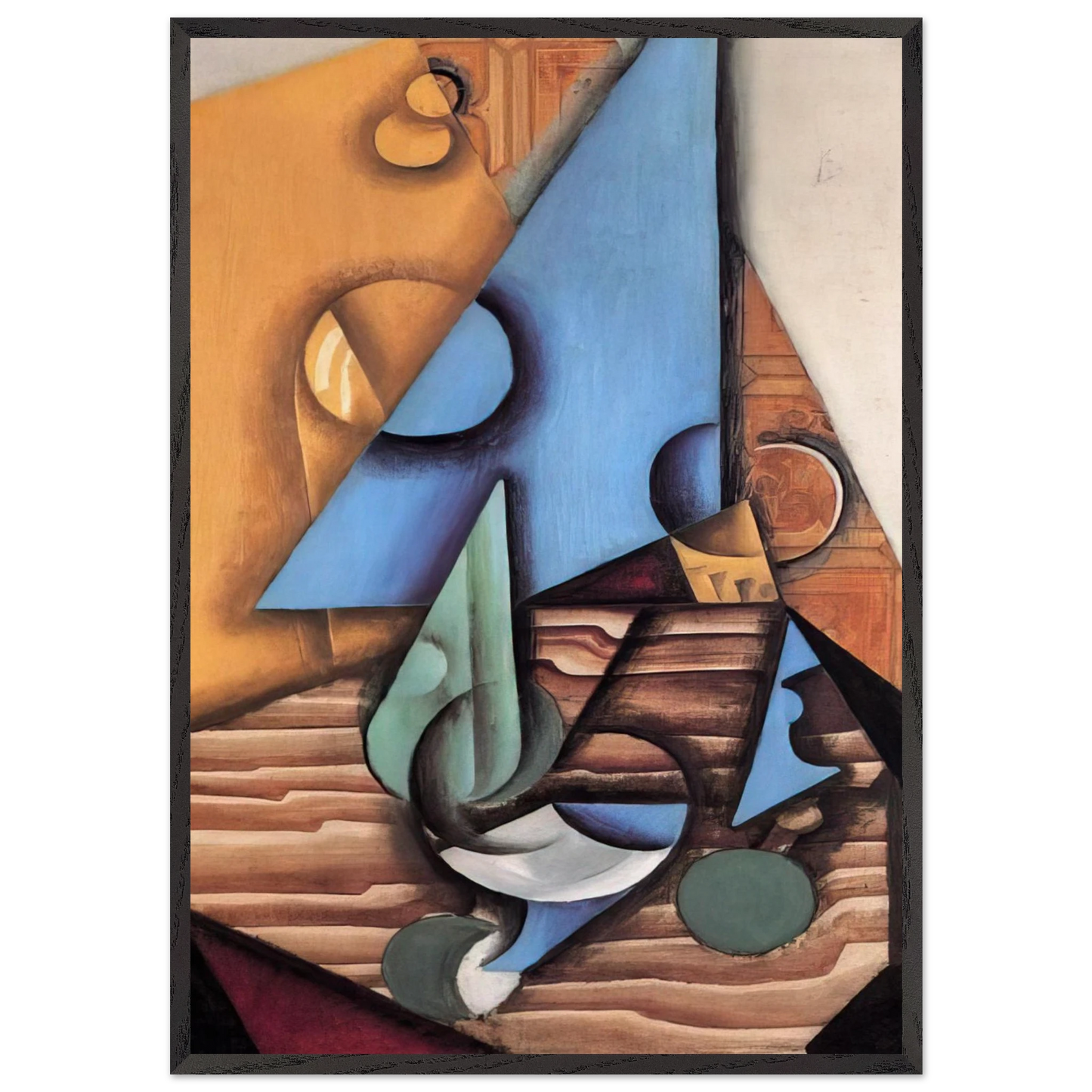 BOTTLE AND GLASS ON A TABLE 1914 - Juan Gris 70x100 cm / 28x40 inches Framed Art Print – Black Wooden Frame