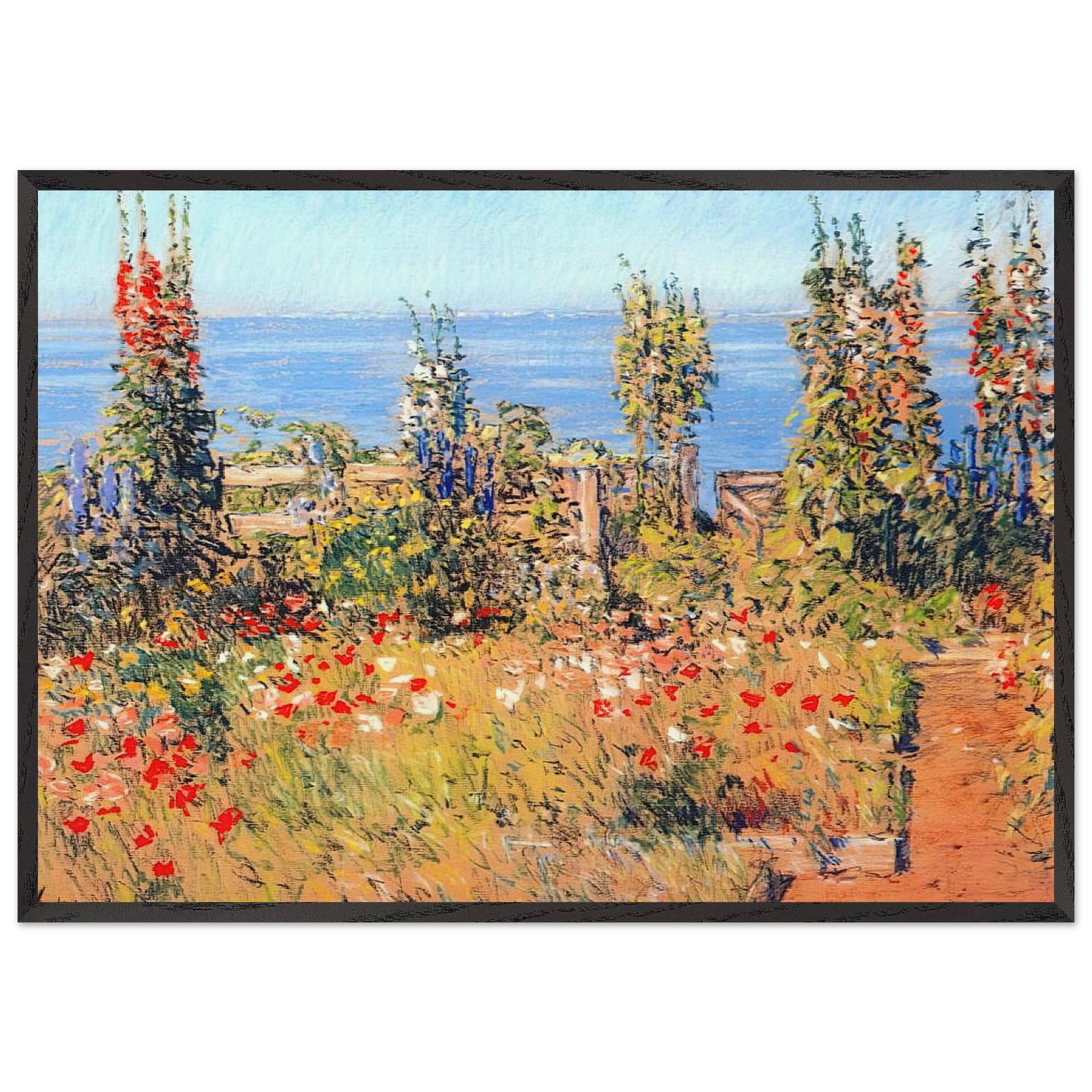 Hollyhocks Isles of Shoals - Childe Hassam 70x100 cm / 28x40 inches Framed Art Print – Black Wooden Frame
